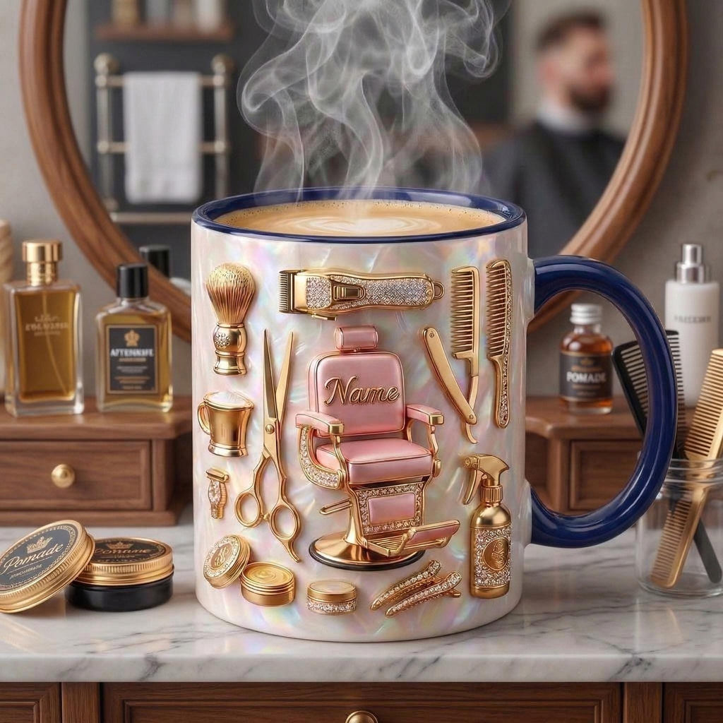 Personalized Hairstylist Barber Chair Mug 3D, Faux 3D Salon Owner Coffee Cup