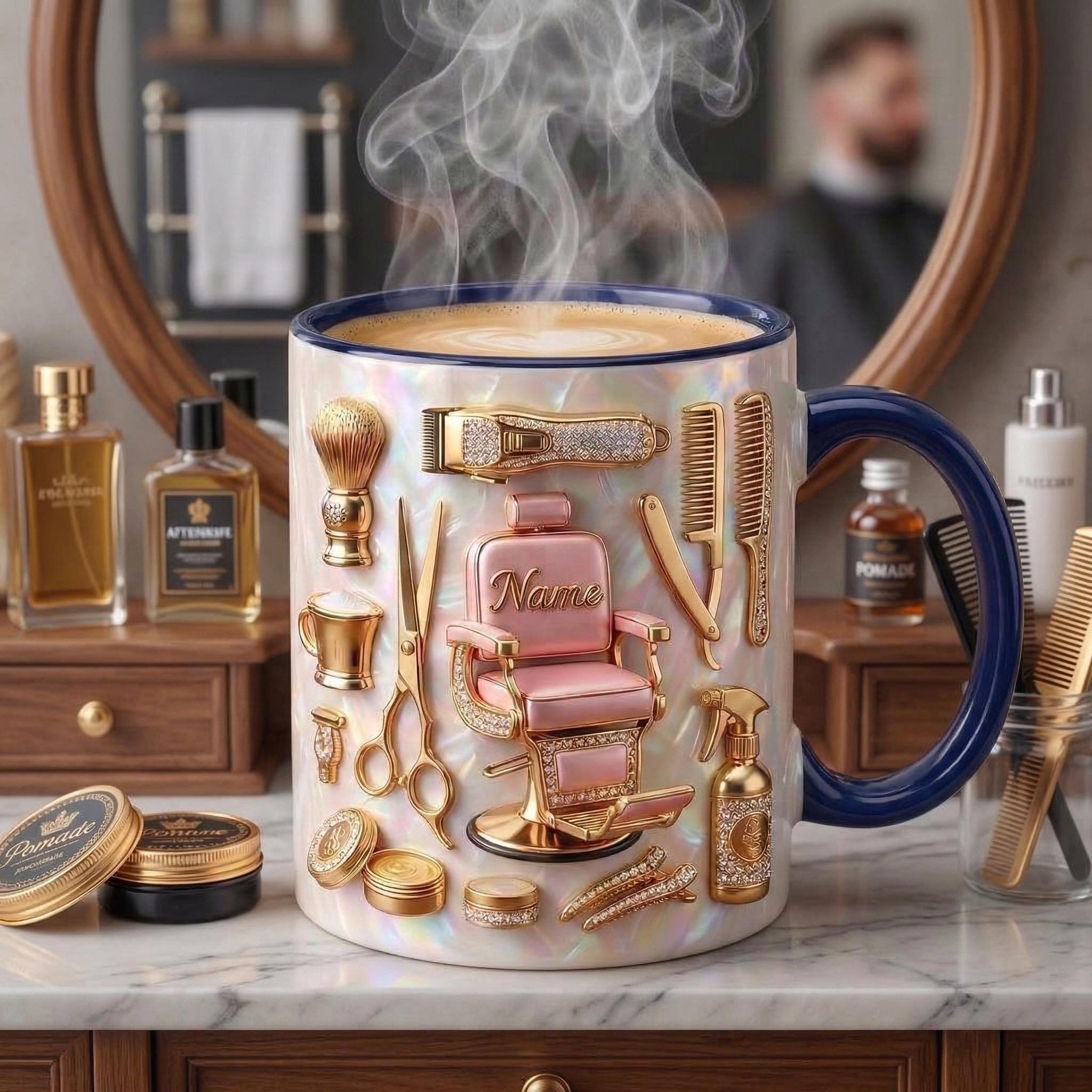 Personalized Hairstylist Barber Chair Mug 3D, Faux 3D Salon Owner Coffee Cup