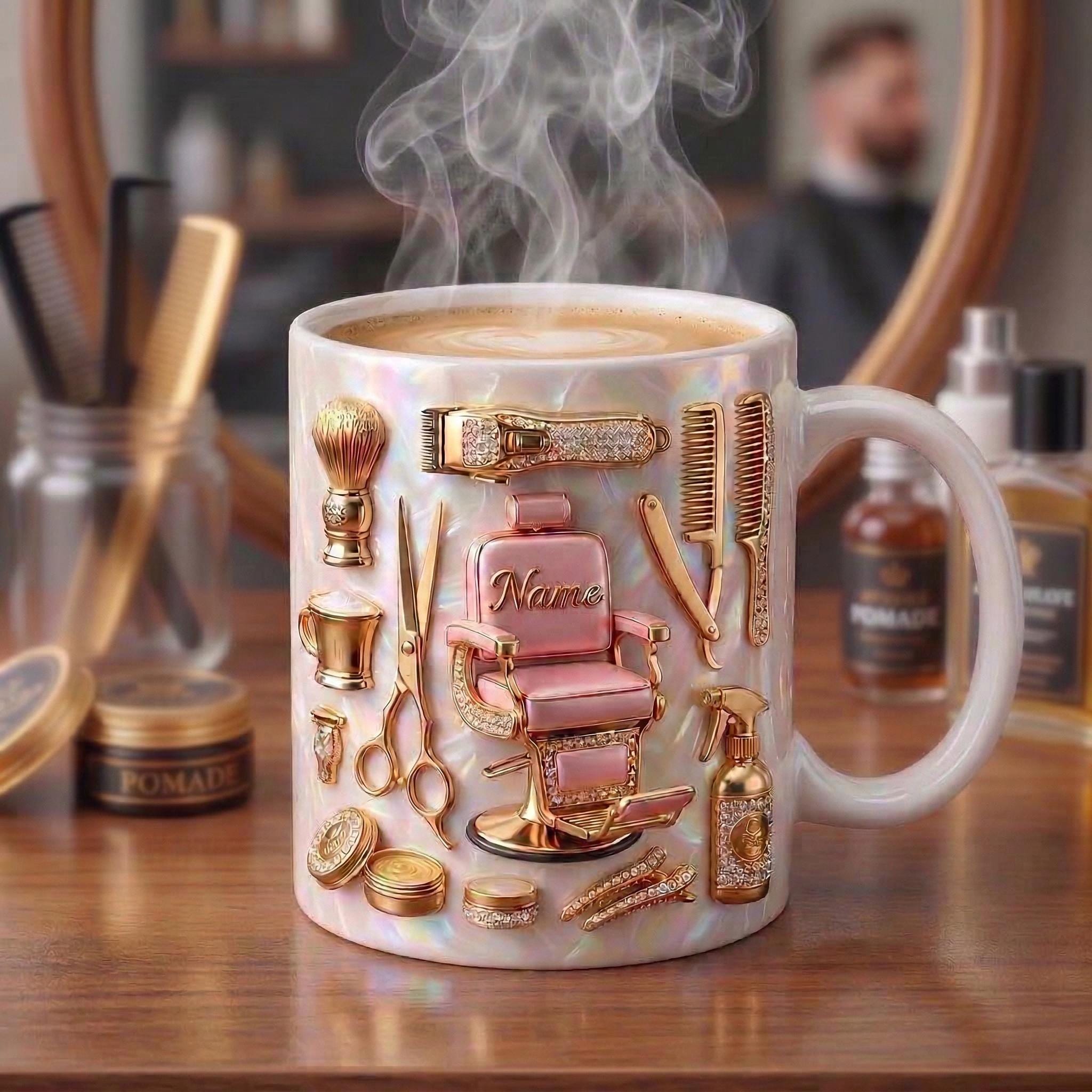Personalized Hairstylist Barber Chair Mug 3D, Faux 3D Salon Owner Coffee Cup