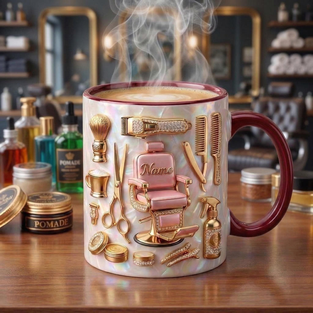 Personalized Hairstylist Barber Chair Mug 3D, Faux 3D Salon Owner Coffee Cup