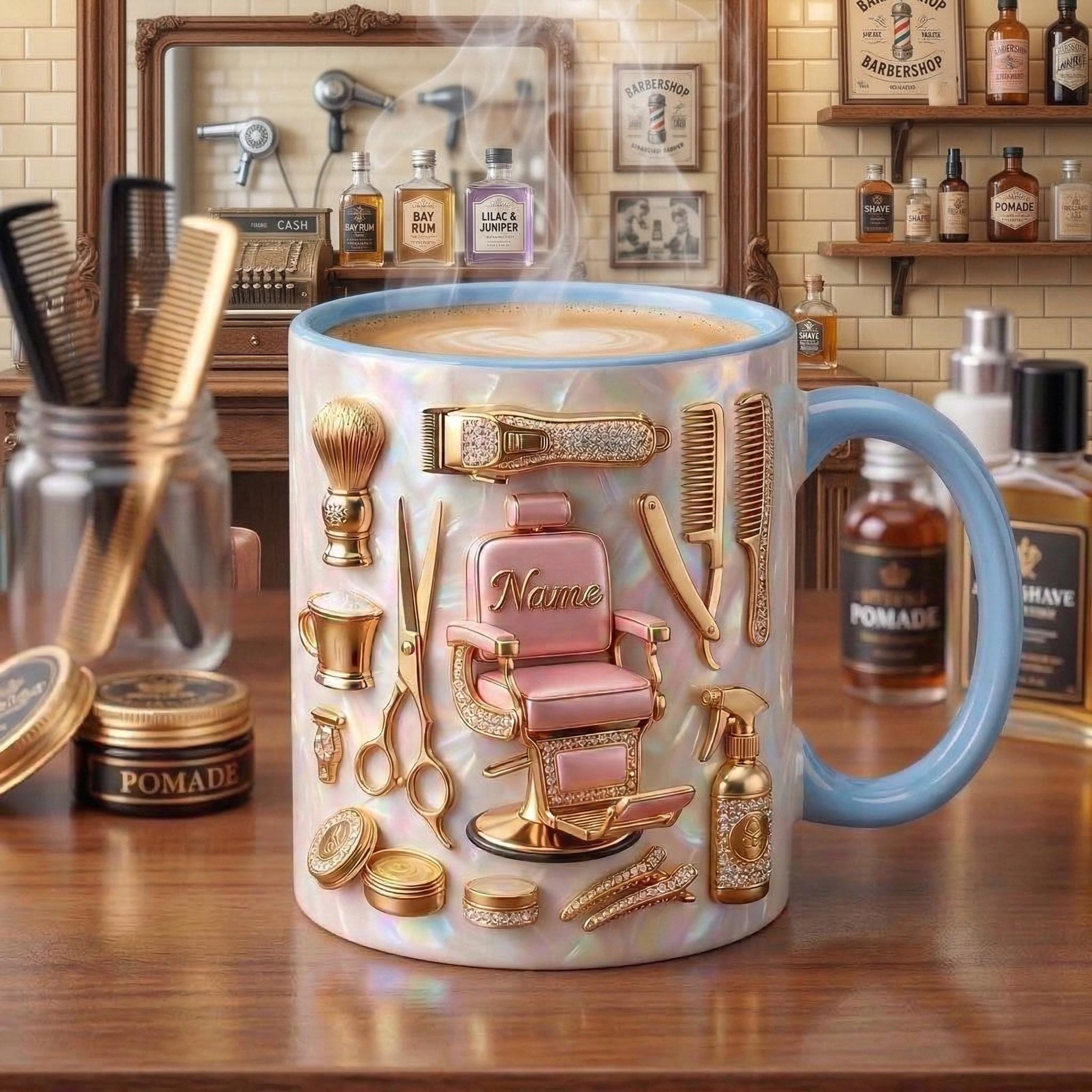 Personalized Hairstylist Barber Chair Mug 3D, Faux 3D Salon Owner Coffee Cup