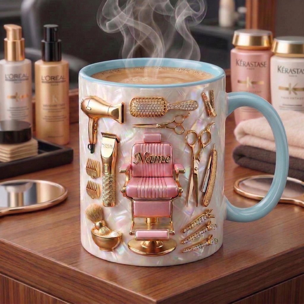 Hairstylist Salon Coffee Cup 3D, Faux 3D Effect Mug, Custom Name Gift
