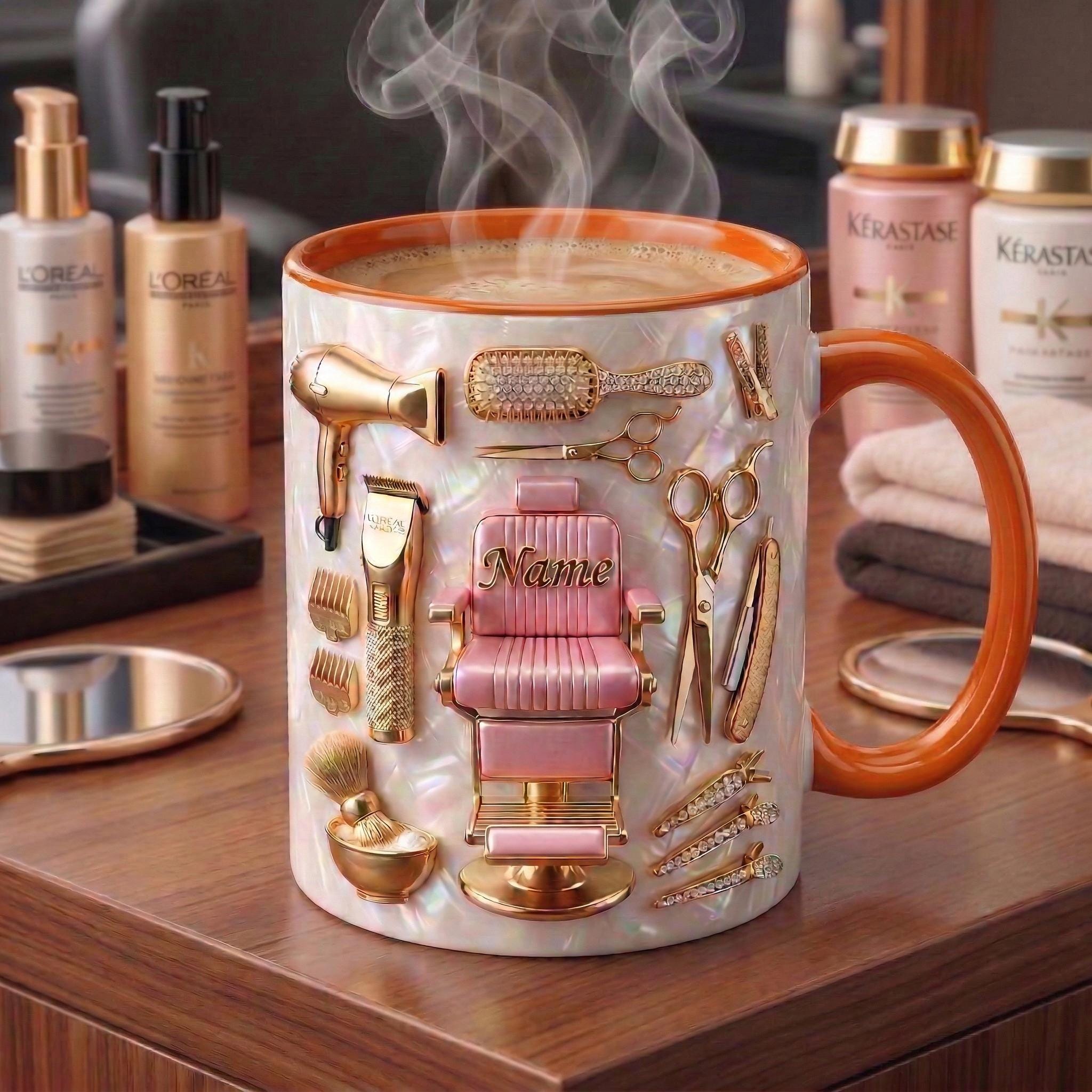 Hairstylist Salon Coffee Cup 3D, Faux 3D Effect Mug, Custom Name Gift