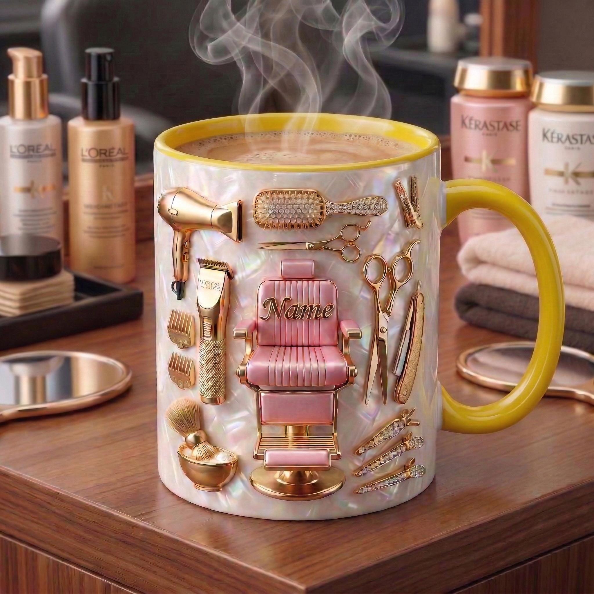 Hairstylist Salon Coffee Cup 3D, Faux 3D Effect Mug, Custom Name Gift