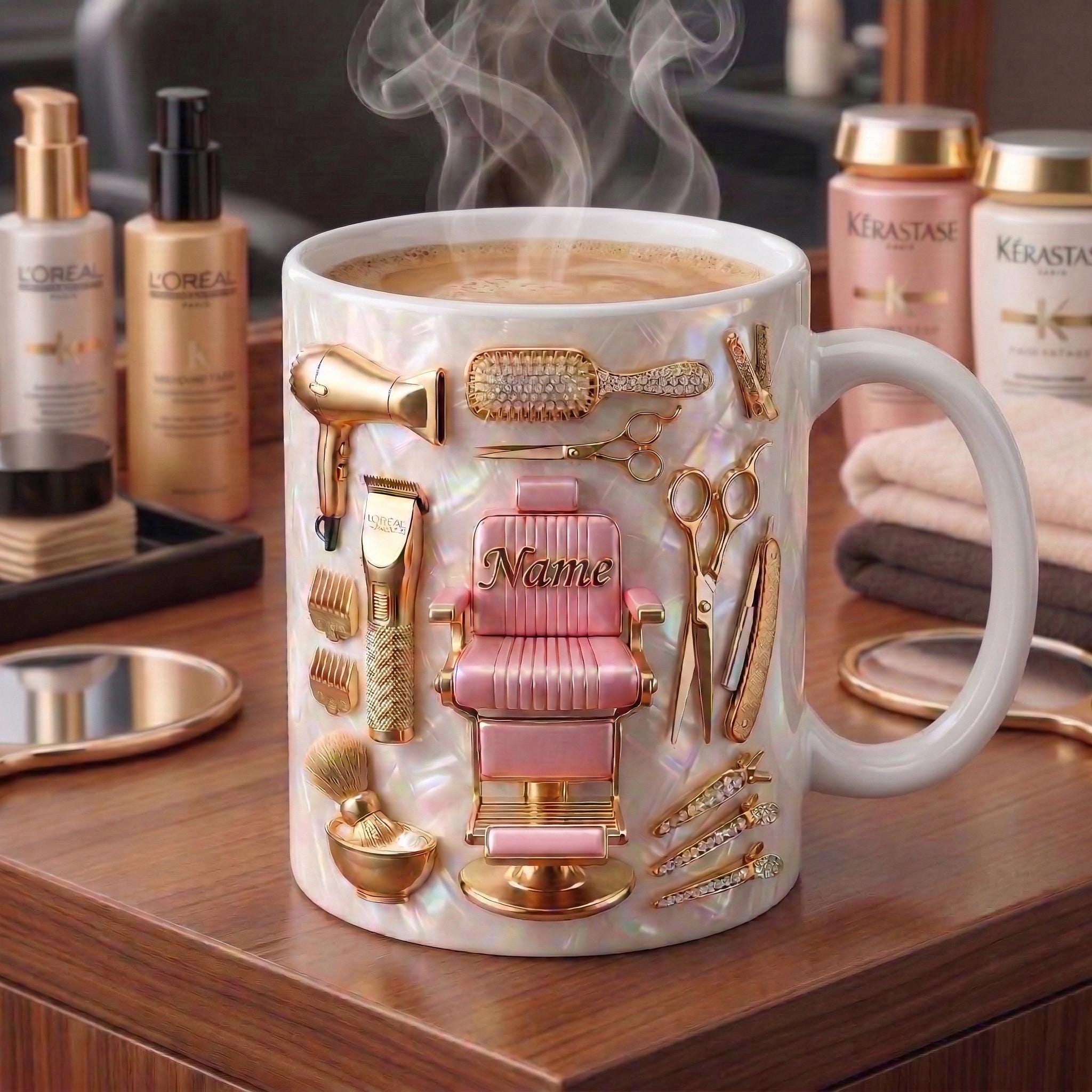 Hairstylist Salon Coffee Cup 3D, Faux 3D Effect Mug, Custom Name Gift