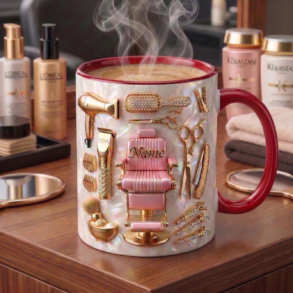 Hairstylist Salon Coffee Cup 3D, Faux 3D Effect Mug, Custom Name Gift