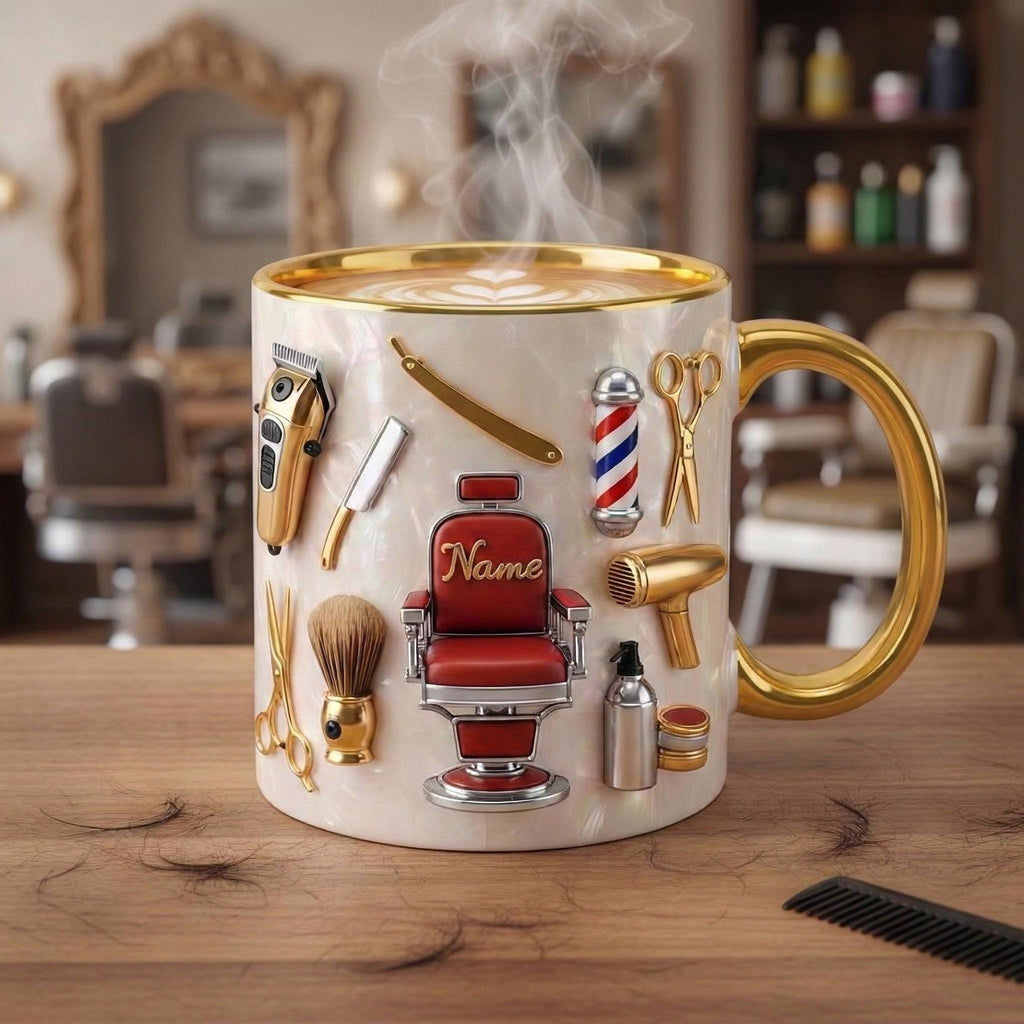 Hairstylist Barber Chair Mug 3D, Personalized Beauty Salon Gift, Faux 3D Effect
