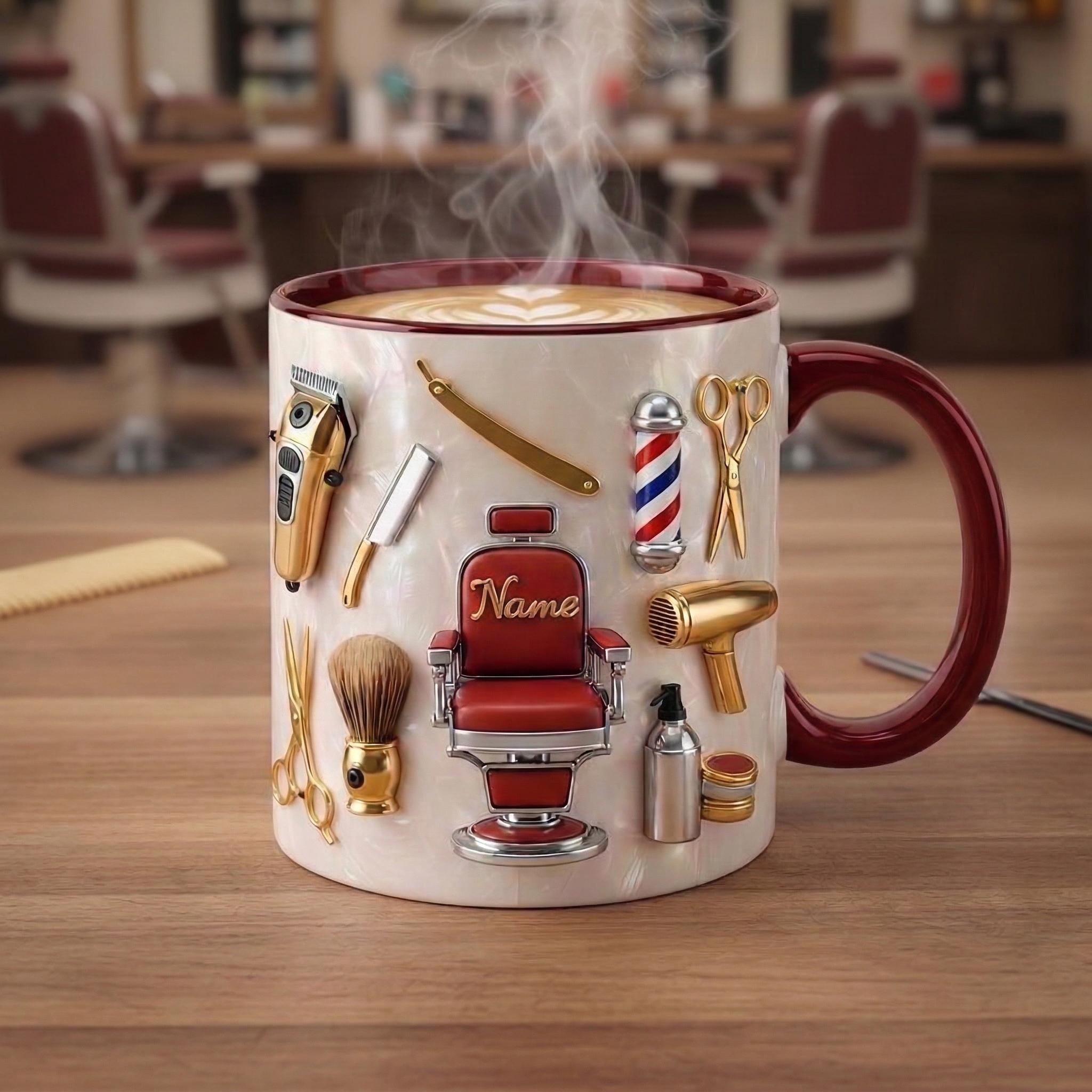 Hairstylist Barber Chair Mug 3D, Personalized Beauty Salon Gift, Faux 3D Effect