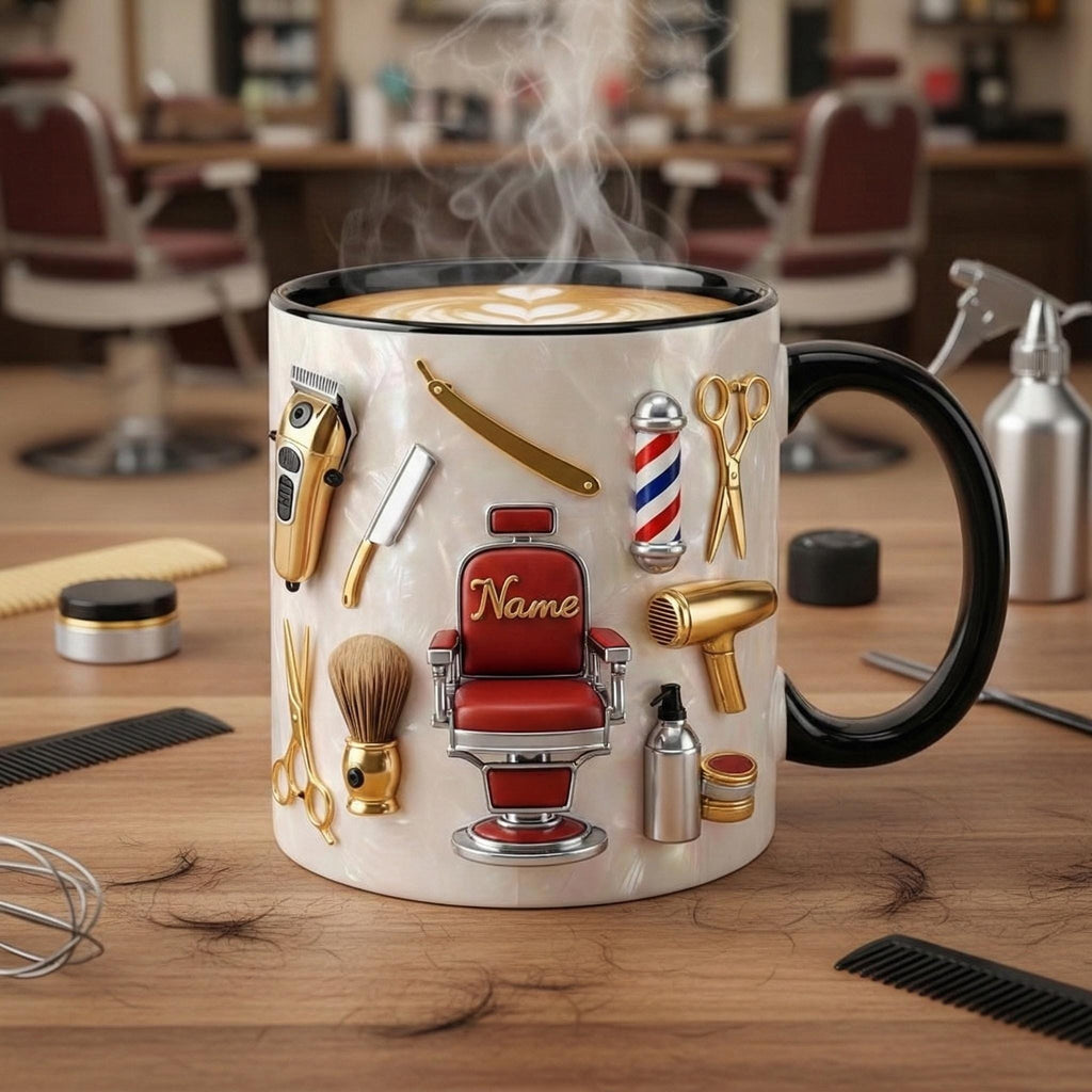 Hairstylist Barber Chair Mug 3D, Personalized Beauty Salon Gift, Faux 3D Effect