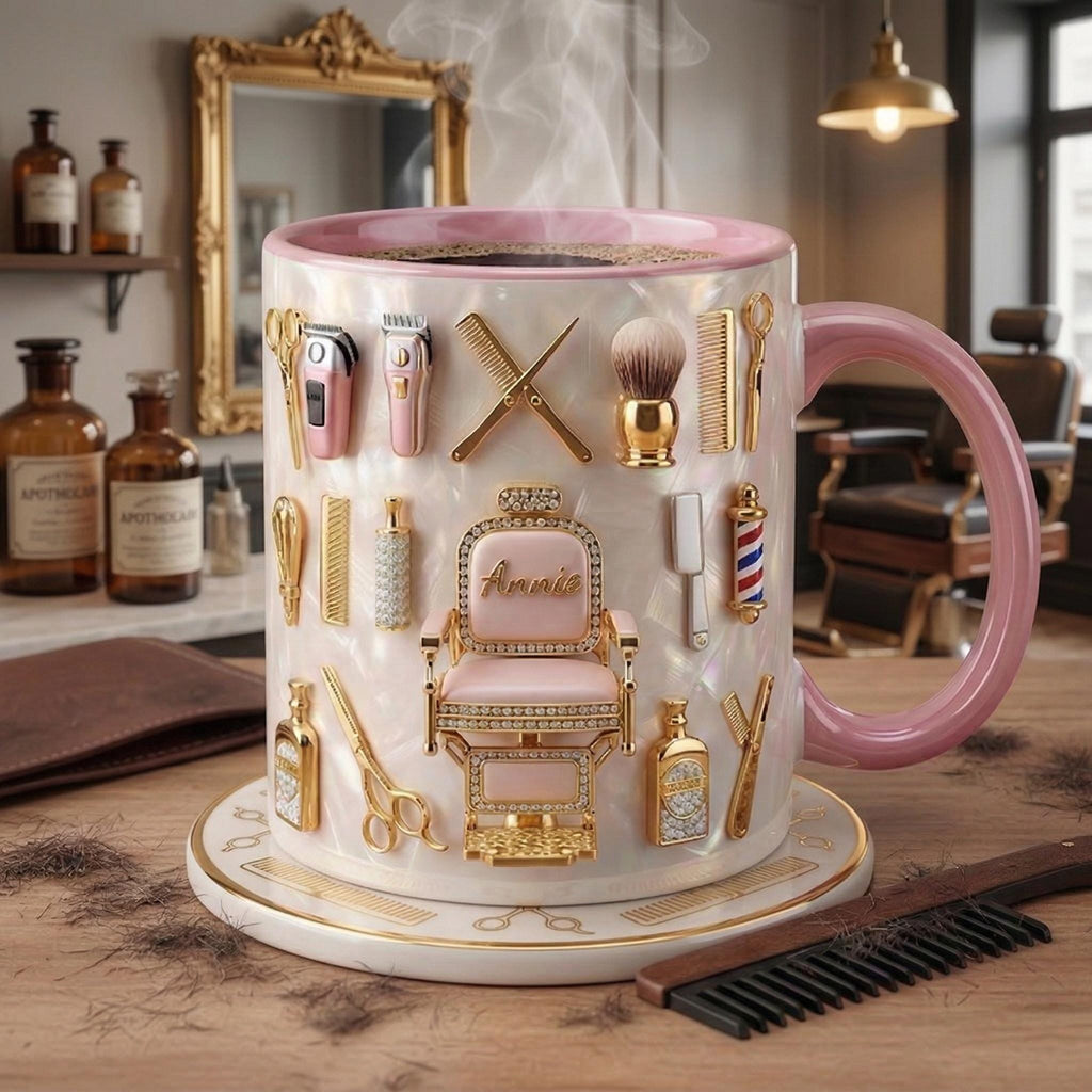 Hairstylist Mug 3D, Faux 3D Effect Barber Chair Design, Ceramic Coffee Cup
