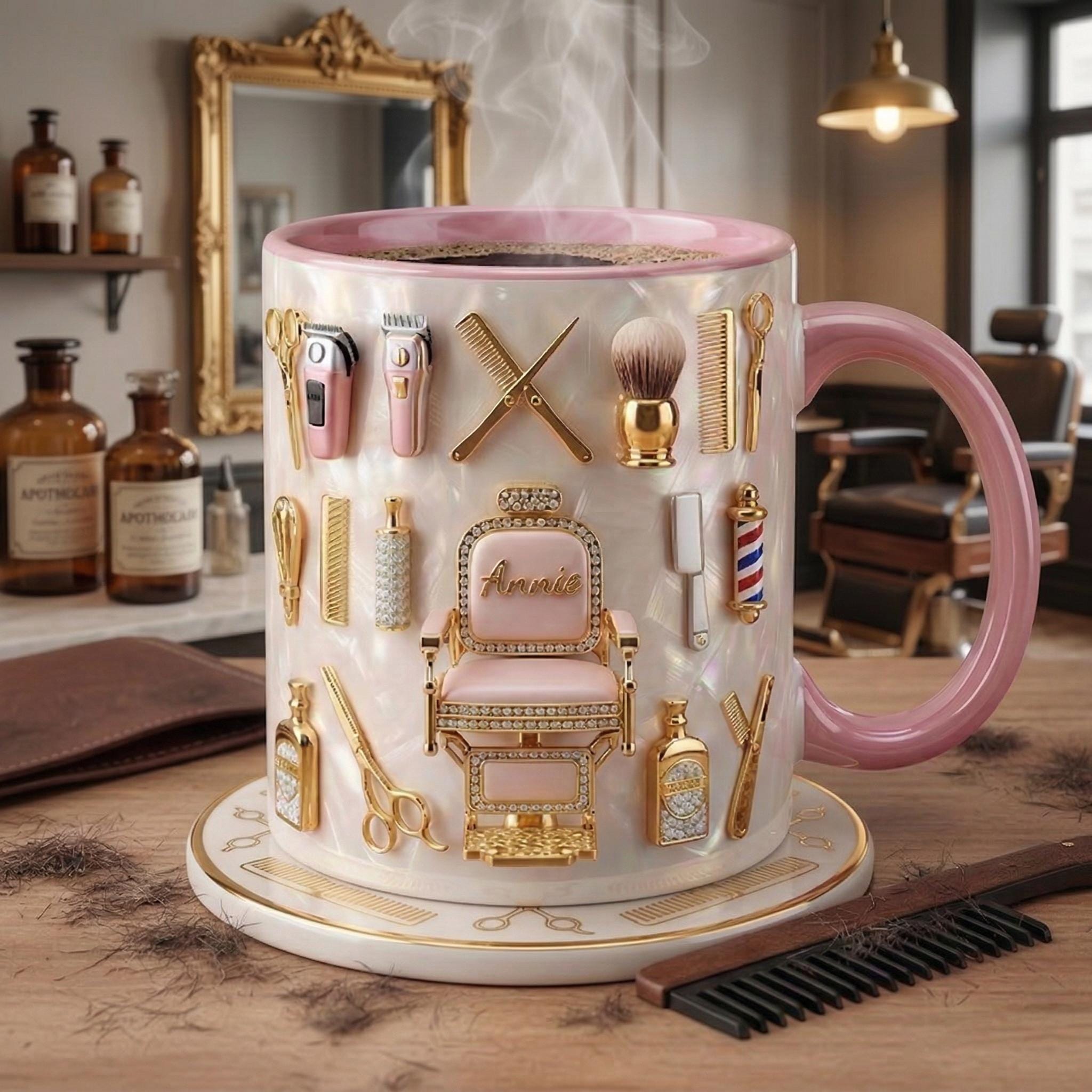 Hairstylist Mug 3D, Faux 3D Effect Barber Chair Design, Ceramic Coffee Cup