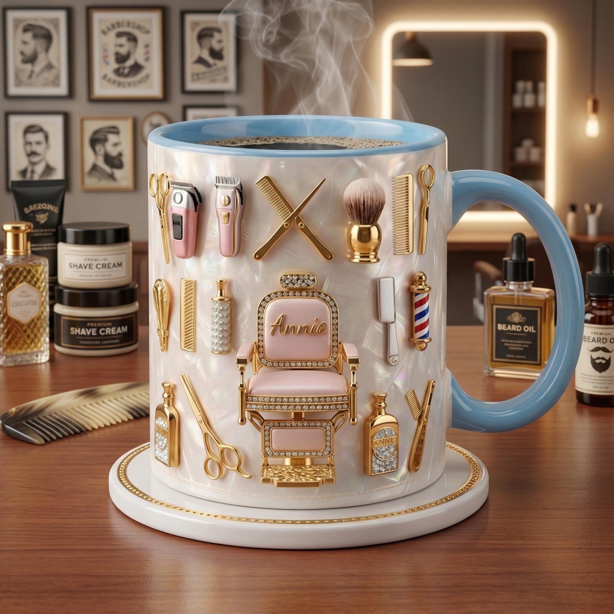 Hairstylist Mug 3D, Faux 3D Effect Barber Chair Design, Ceramic Coffee Cup