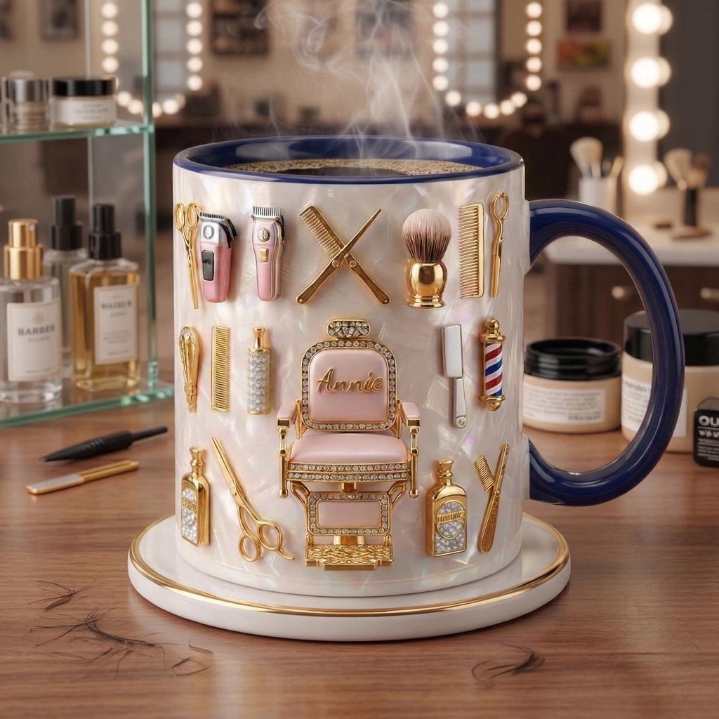 Hairstylist Mug 3D, Faux 3D Effect Barber Chair Design, Ceramic Coffee Cup