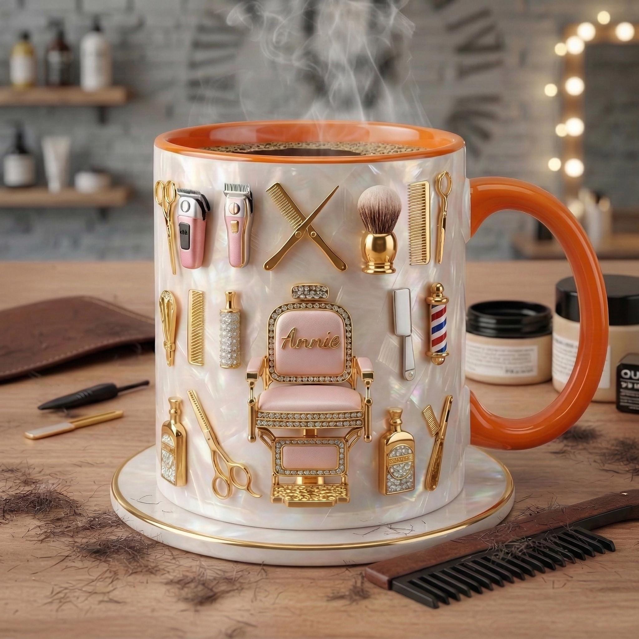 Hairstylist Mug 3D, Faux 3D Effect Barber Chair Design, Ceramic Coffee Cup