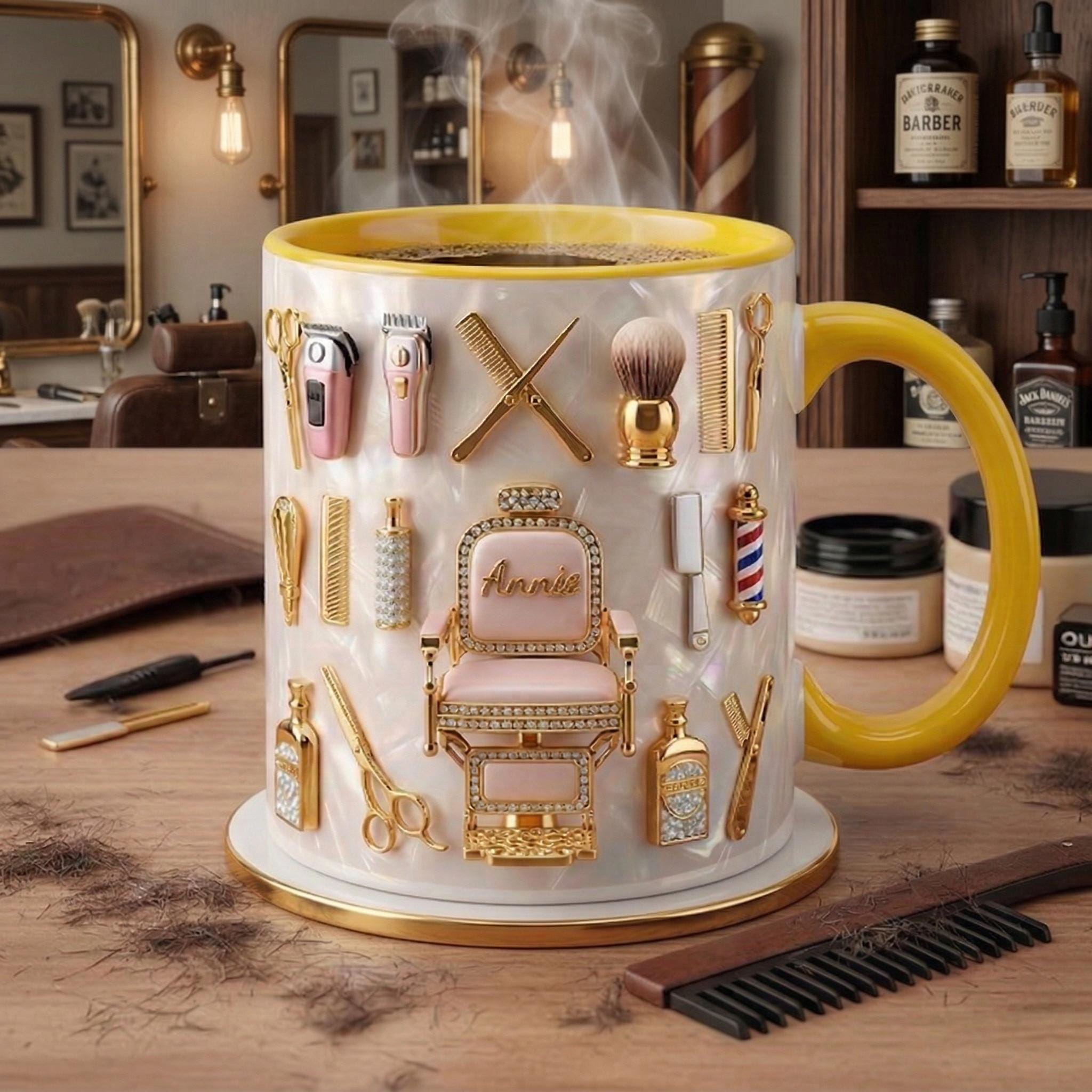 Hairstylist Mug 3D, Faux 3D Effect Barber Chair Design, Ceramic Coffee Cup