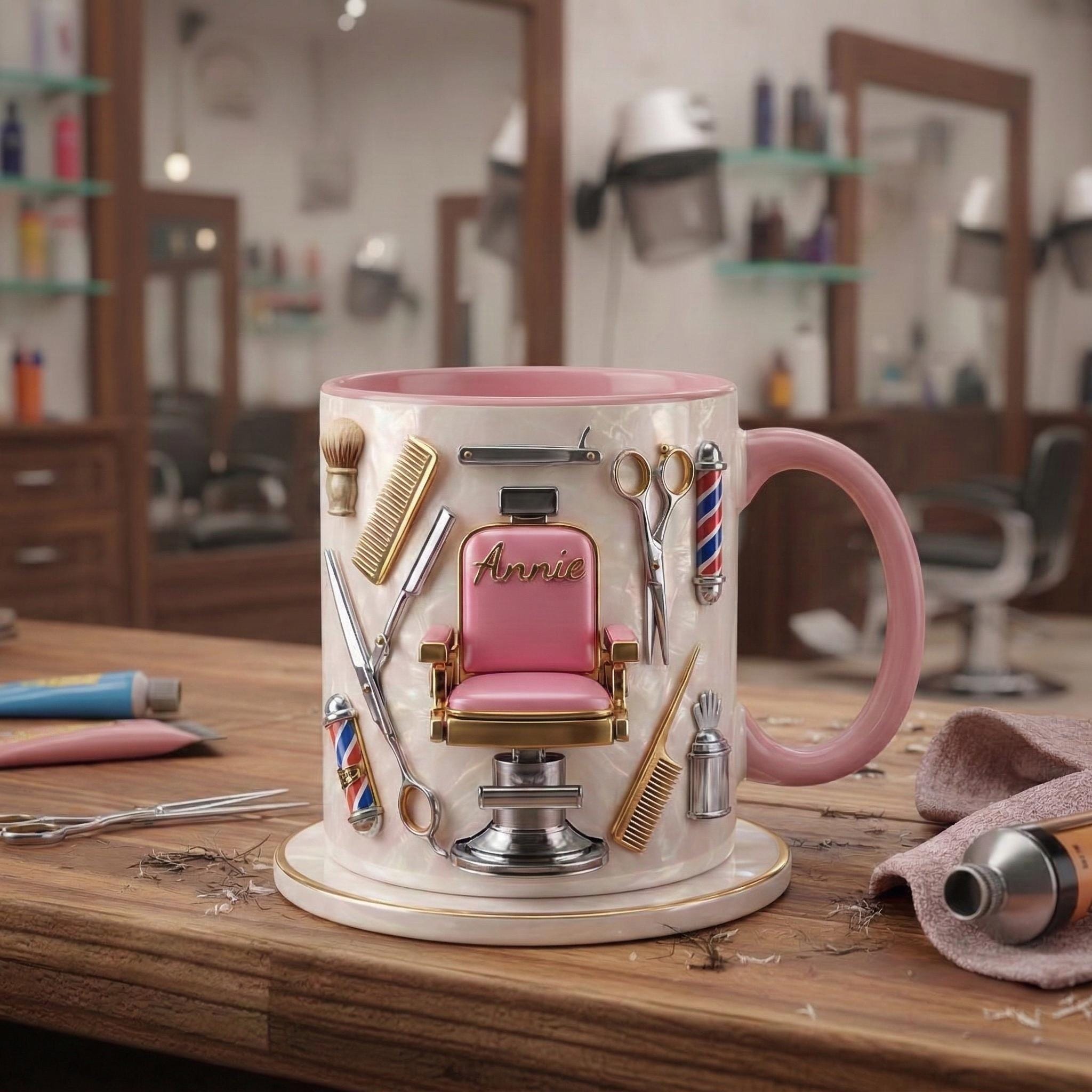 Hairstylist Salon Chair Mug 3D, Personalized Coffee Cup, Faux 3D Effect Mug