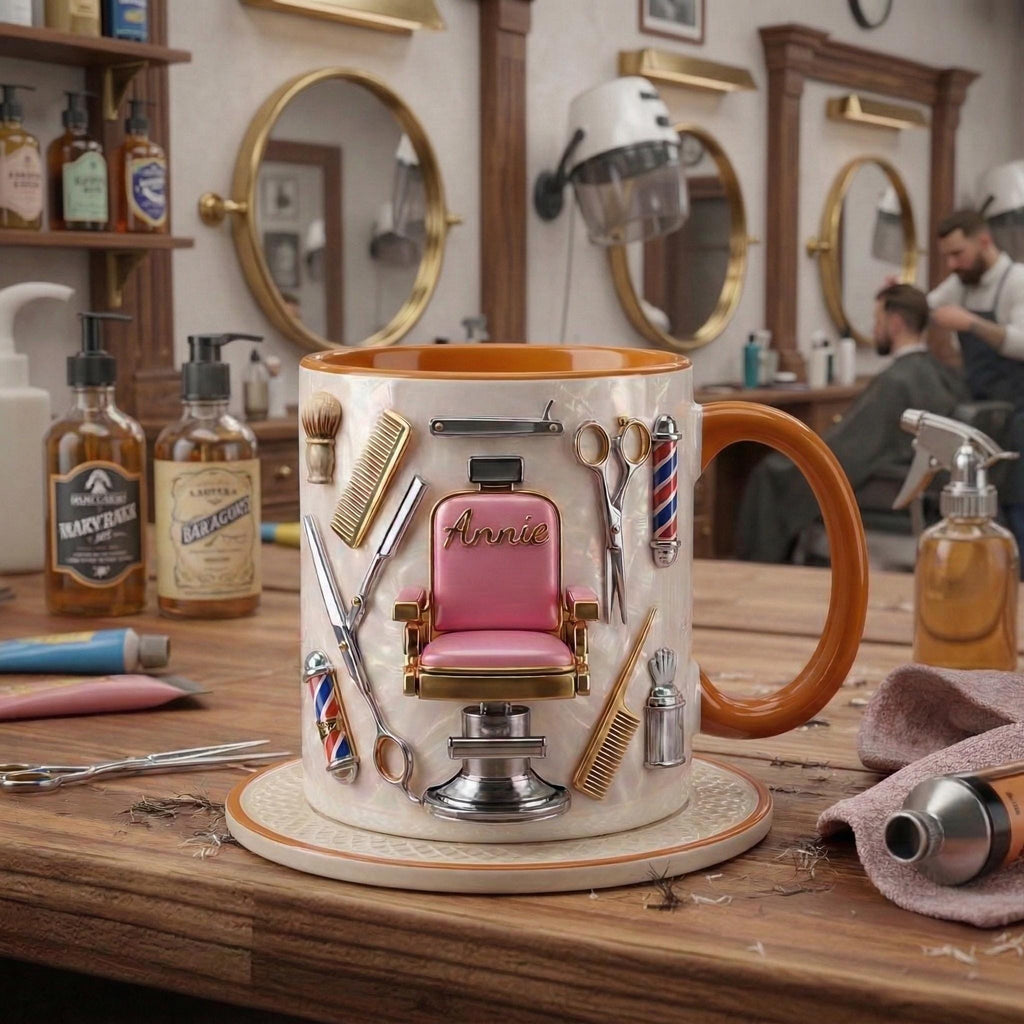 Hairstylist Salon Chair Mug 3D, Personalized Coffee Cup, Faux 3D Effect Mug