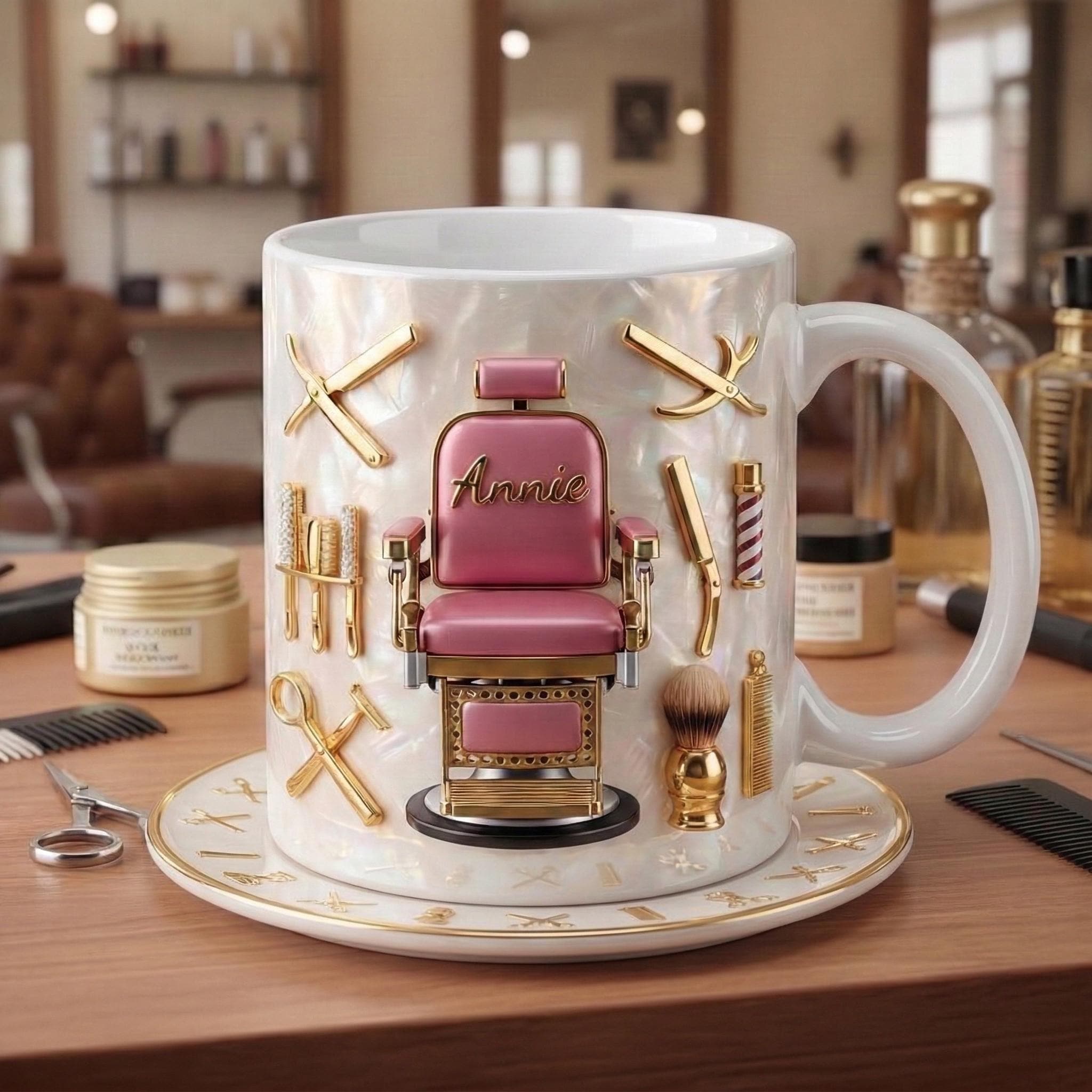 Hairstylist Barber Chair Mug 3D, Personalized Beauty Salon Gift, Faux 3D Effect Mug
