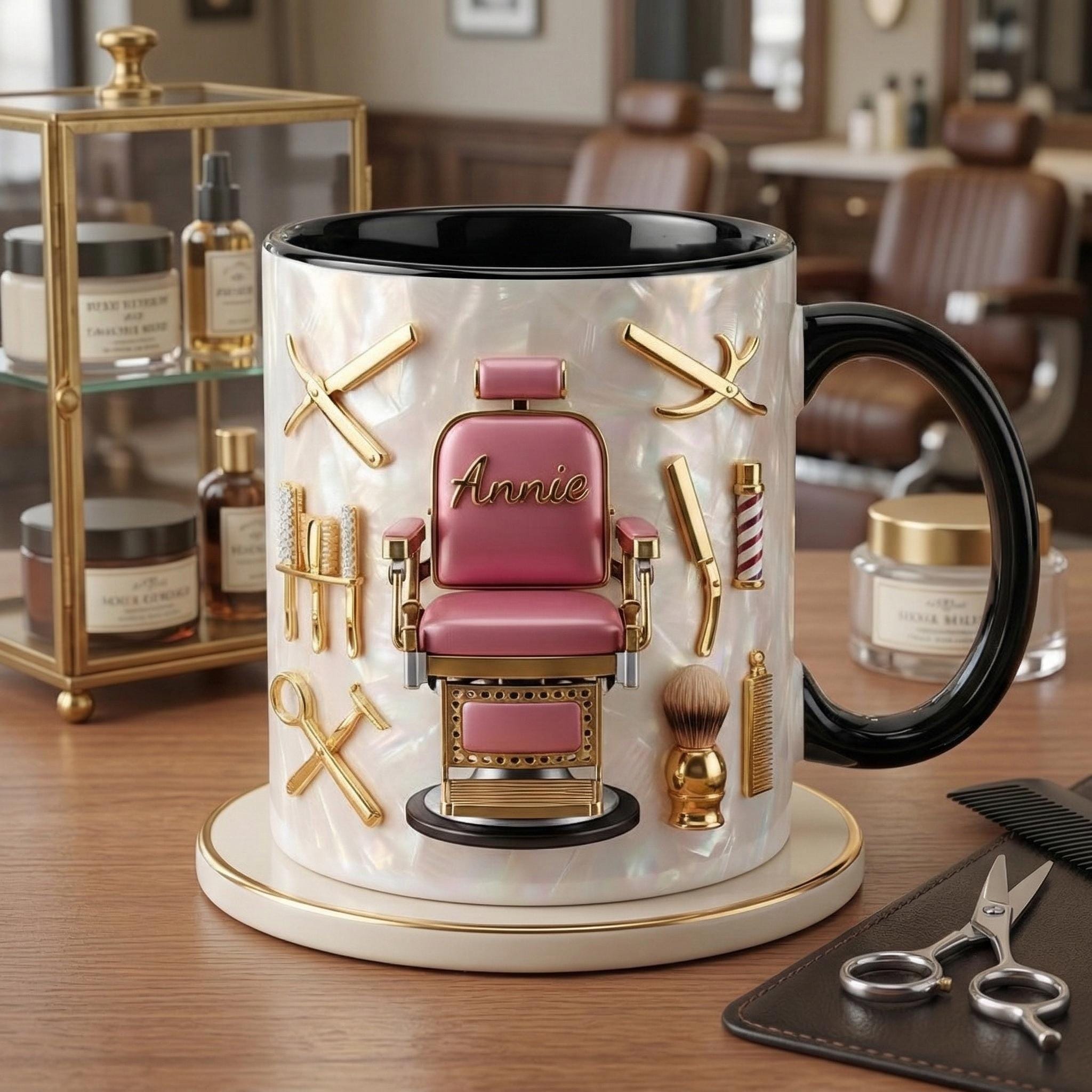Hairstylist Barber Chair Mug 3D, Personalized Beauty Salon Gift, Faux 3D Effect Mug