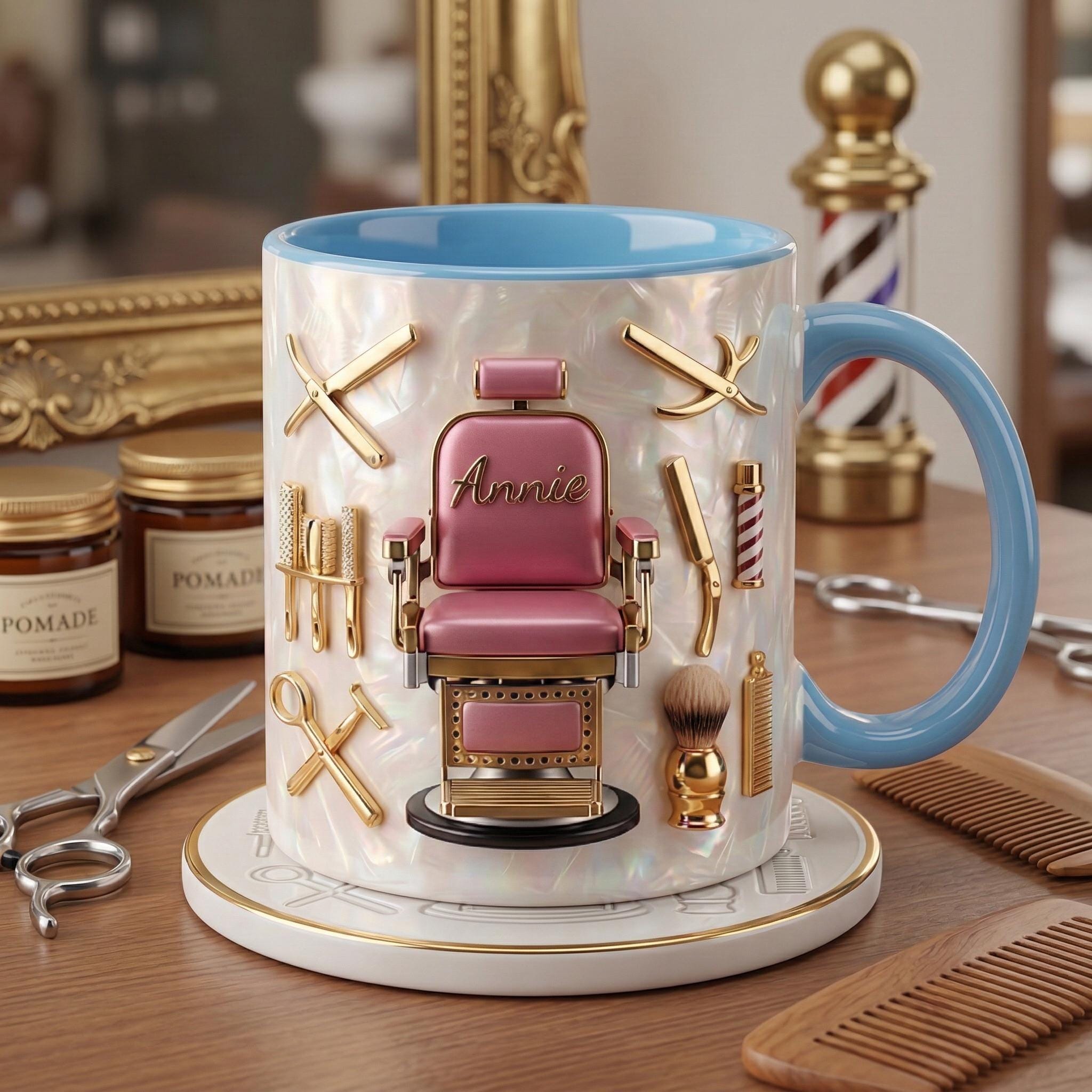 Hairstylist Barber Chair Mug 3D, Personalized Beauty Salon Gift, Faux 3D Effect Mug