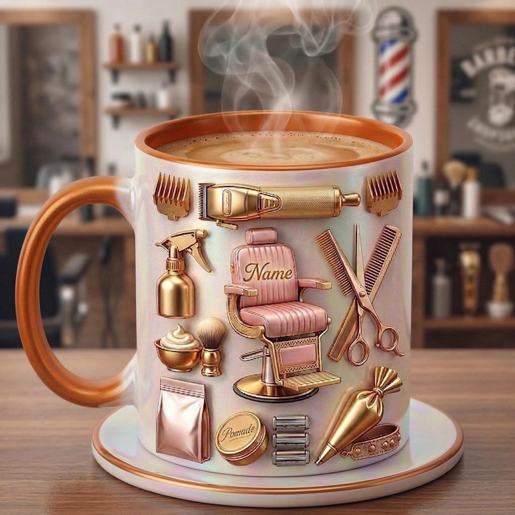 Hairstylist Mug 3D, Faux 3D Effect Mug, Personalized Hairdresser Coffee Cup, Custom Name Salon Gift