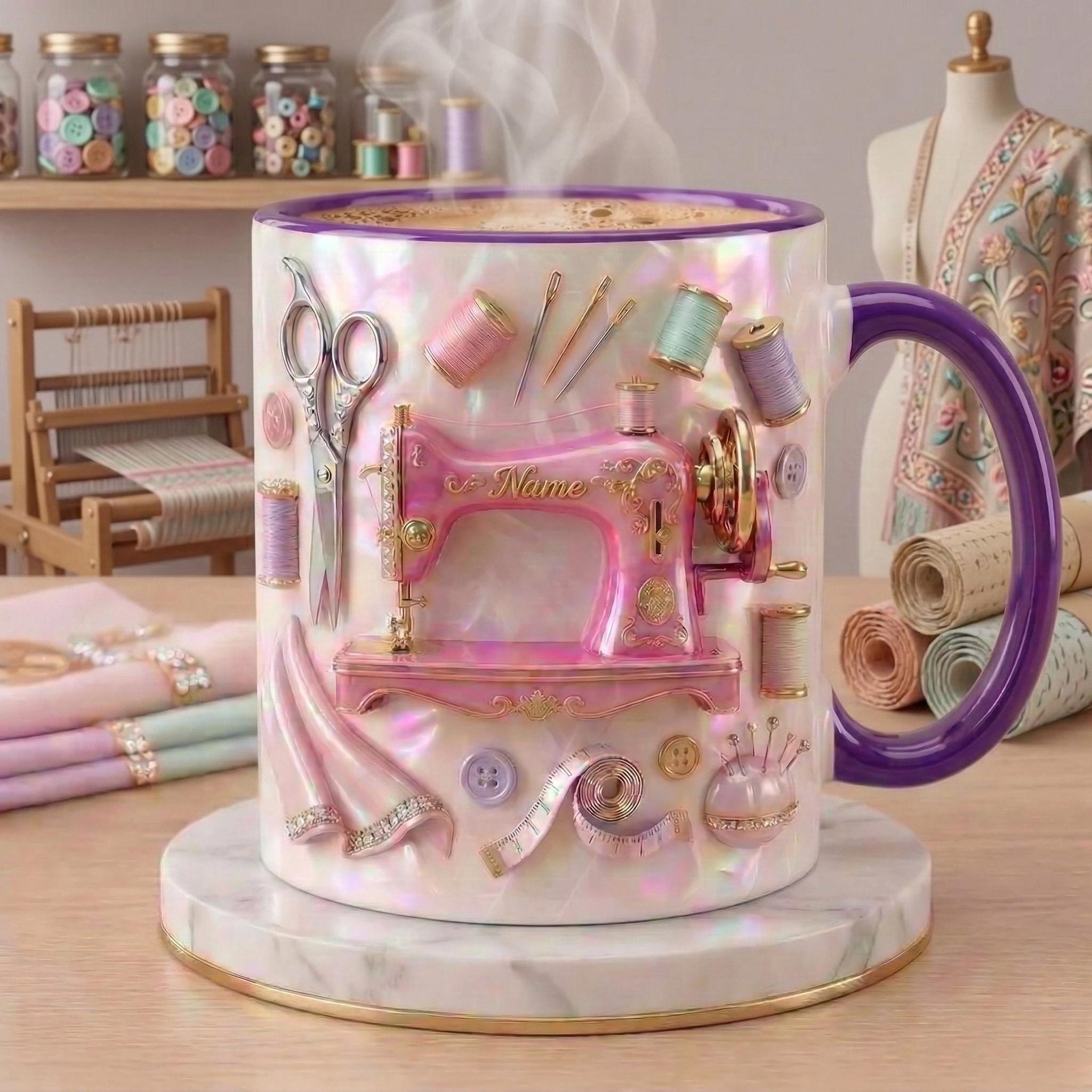 Sewing Mug 3D, Faux 3D Effect Mug, Sewing Lover Mug, Personalized Tailor Coffee Cup