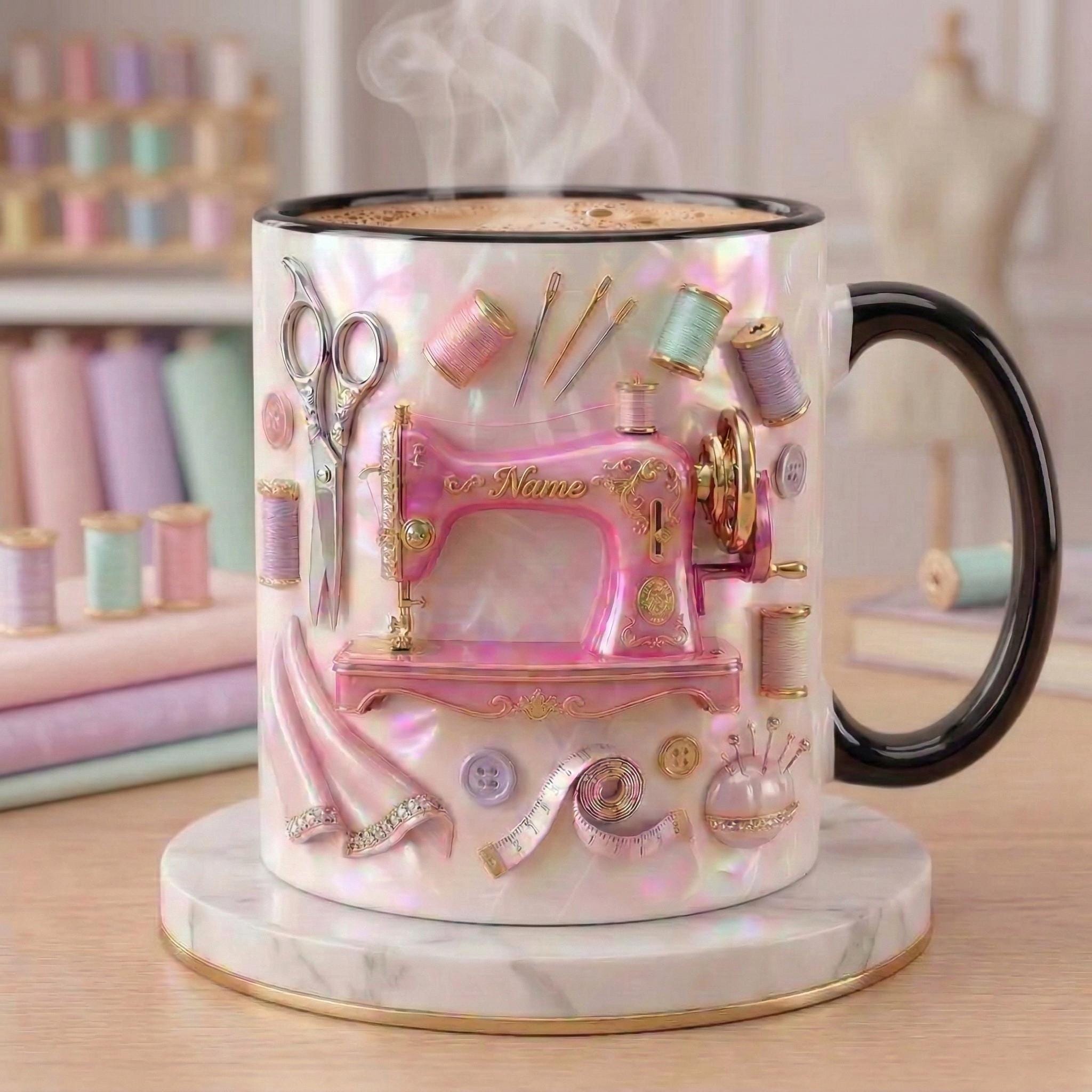 Sewing Mug 3D, Faux 3D Effect Mug, Sewing Lover Mug, Personalized Tailor Coffee Cup
