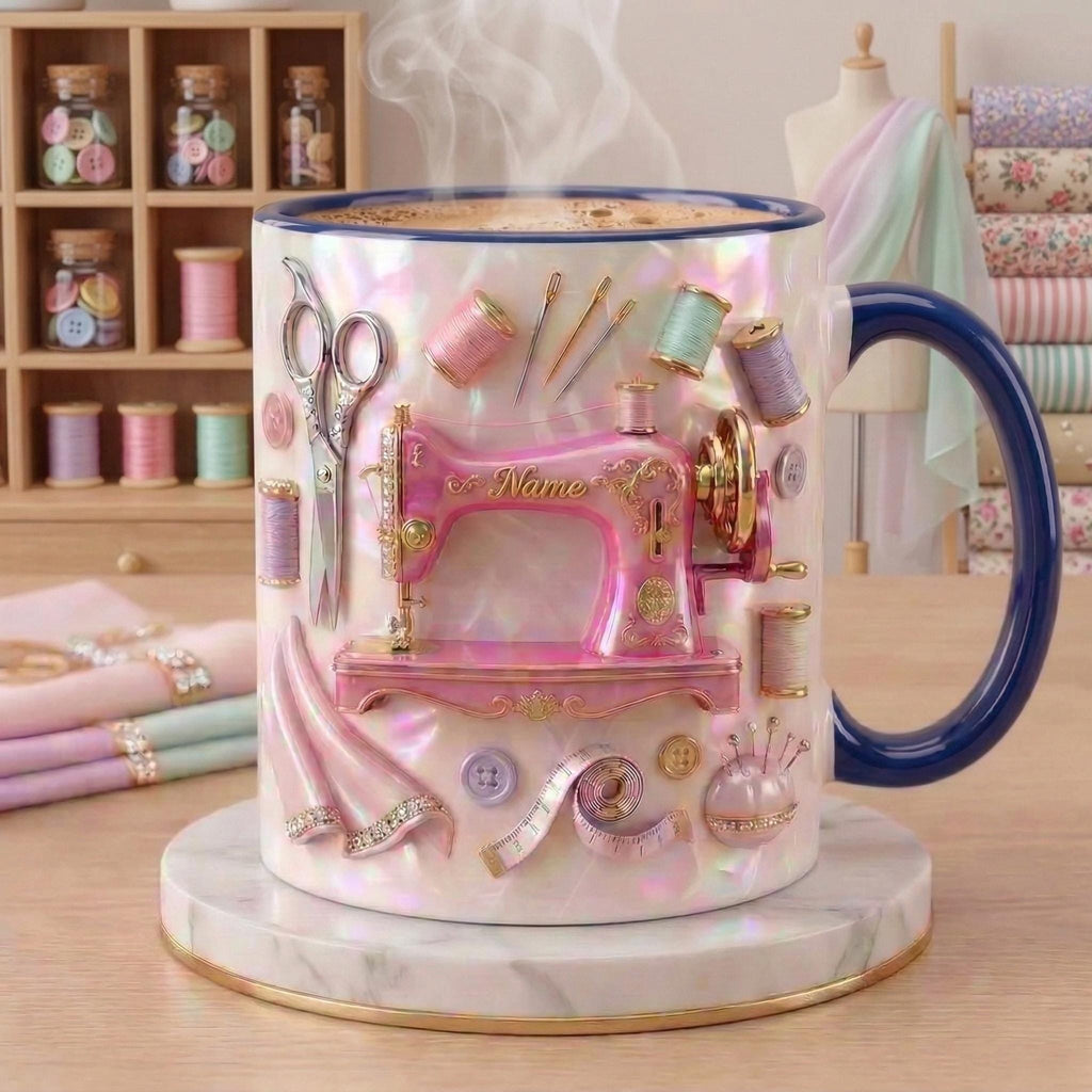 Sewing Mug 3D, Faux 3D Effect Mug, Sewing Lover Mug, Personalized Tailor Coffee Cup