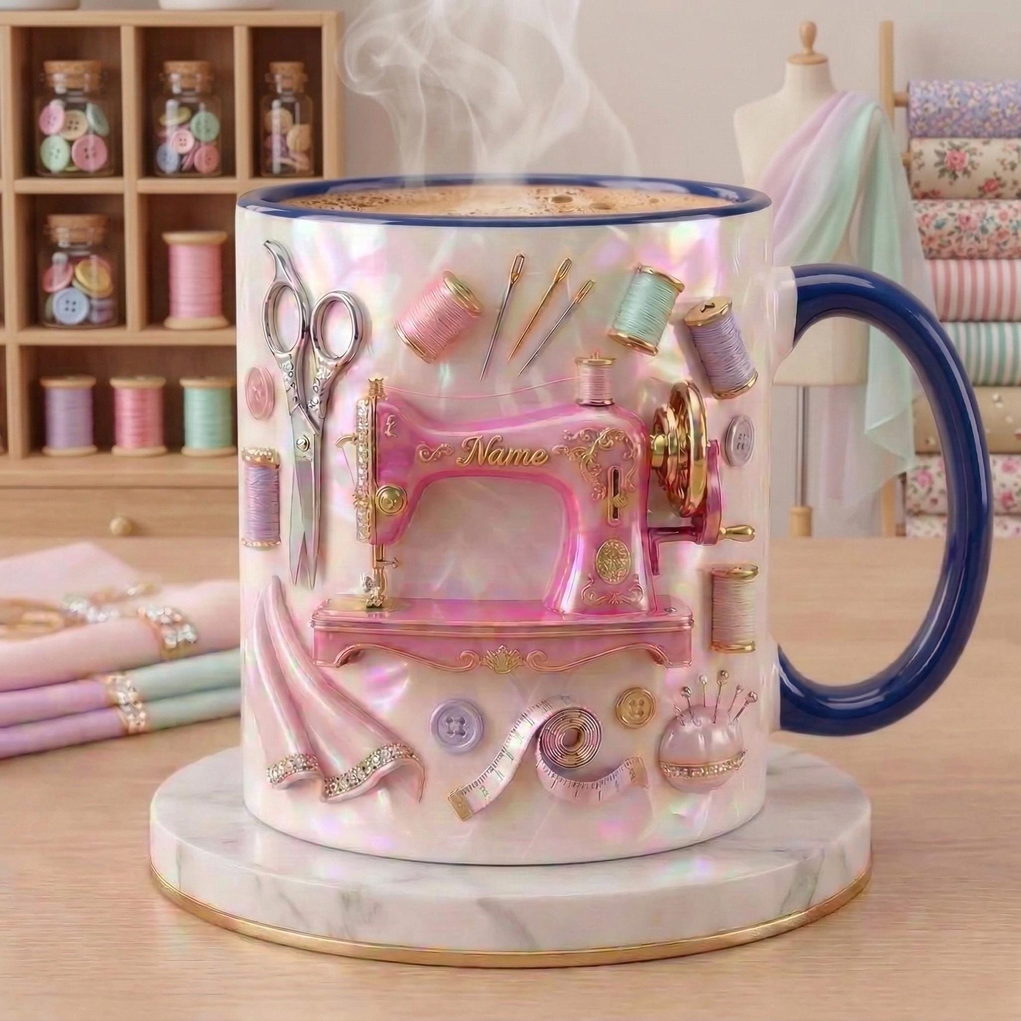 Sewing Mug 3D, Faux 3D Effect Mug, Sewing Lover Mug, Personalized Tailor Coffee Cup