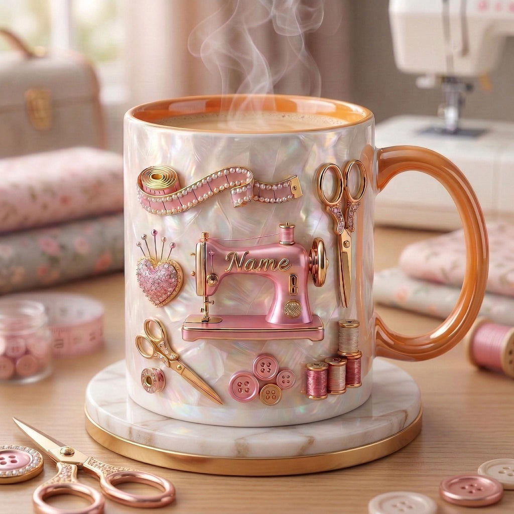 Sewing Mug 3D, Faux 3D Effect Mug, Sewing Artist Coffee Cup, Personalized Gift for Sewer