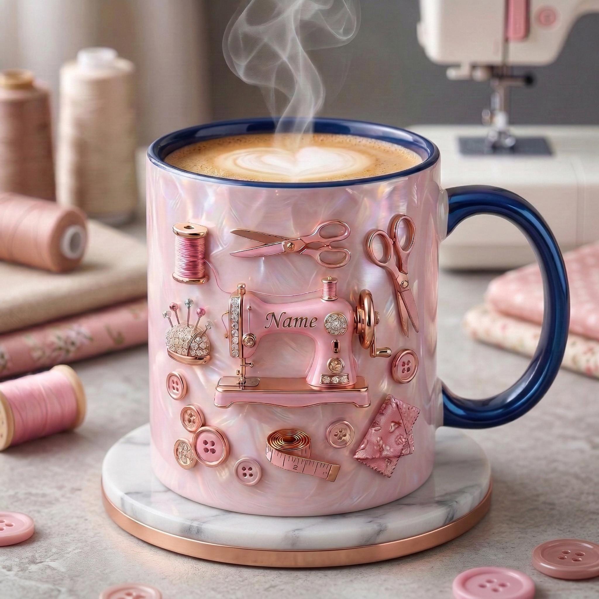 Sewing Mug 3D, Sewing Hobby Coffee Mug, Faux 3D Effect Mug, Personalized Craft Gift