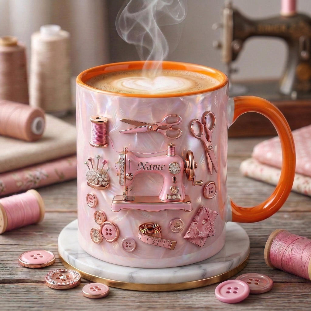 Sewing Mug 3D, Sewing Hobby Coffee Mug, Faux 3D Effect Mug, Personalized Craft Gift