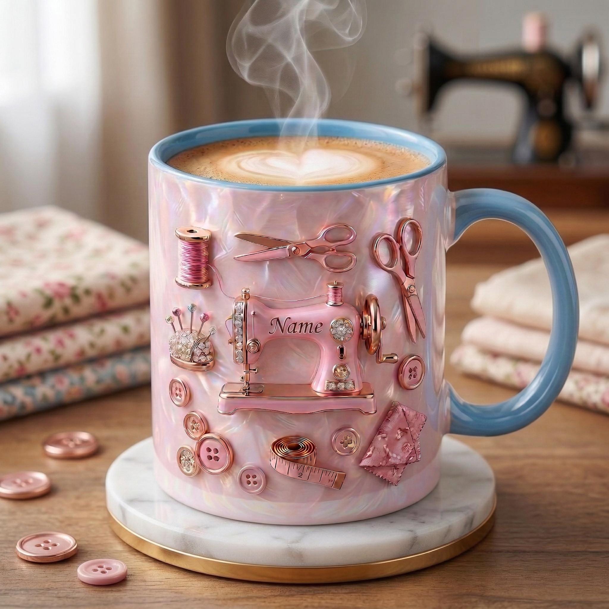 Sewing Mug 3D, Sewing Hobby Coffee Mug, Faux 3D Effect Mug, Personalized Craft Gift