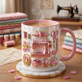 Sewing Mug 3D, Faux 3D Effect Mug, Seamstress Coffee Cup, Custom Name Sewing Gift
