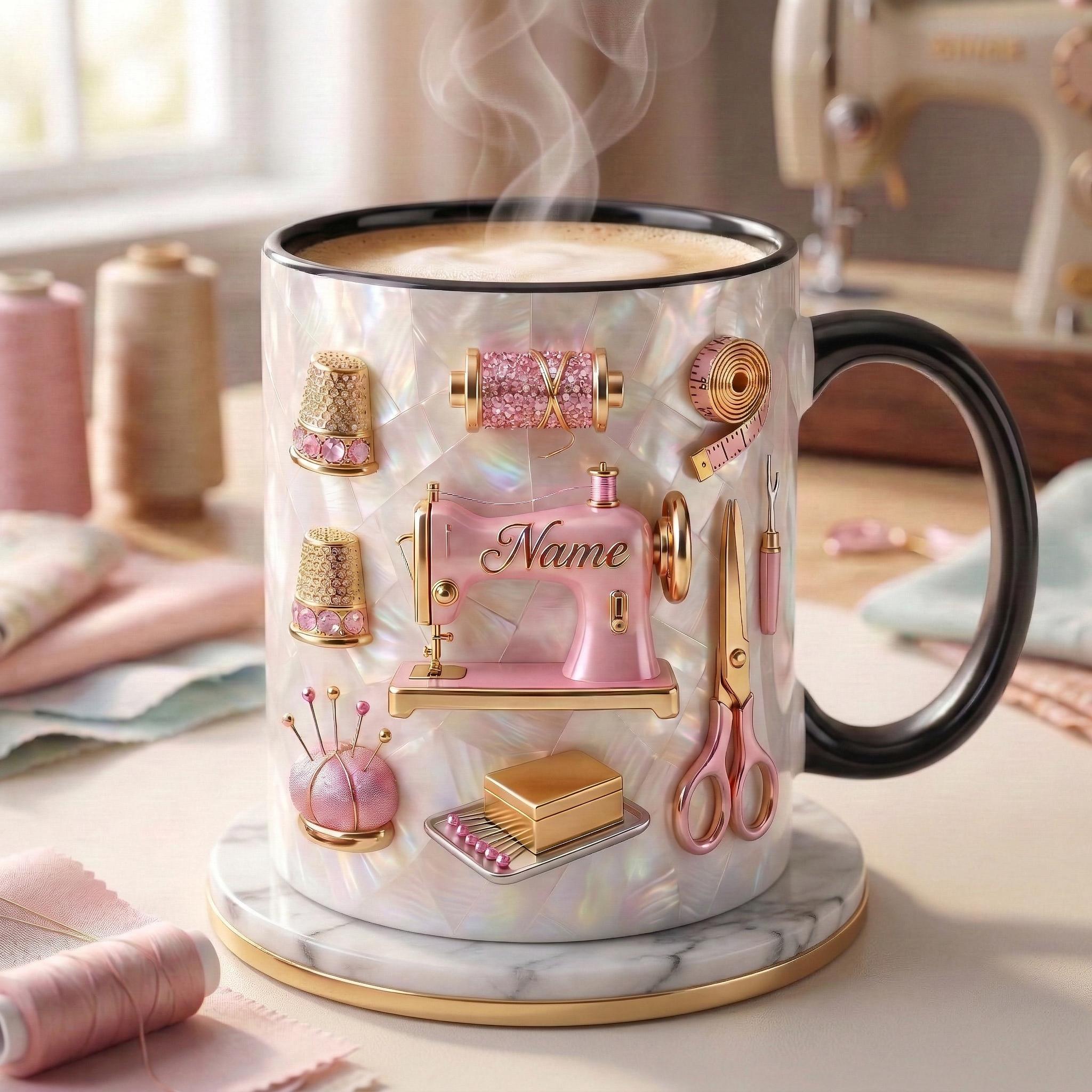 Sewing Mug 3D, Sewing Lover Coffee Mug, Personalized Tailor Gift, Faux 3D Effect Mug