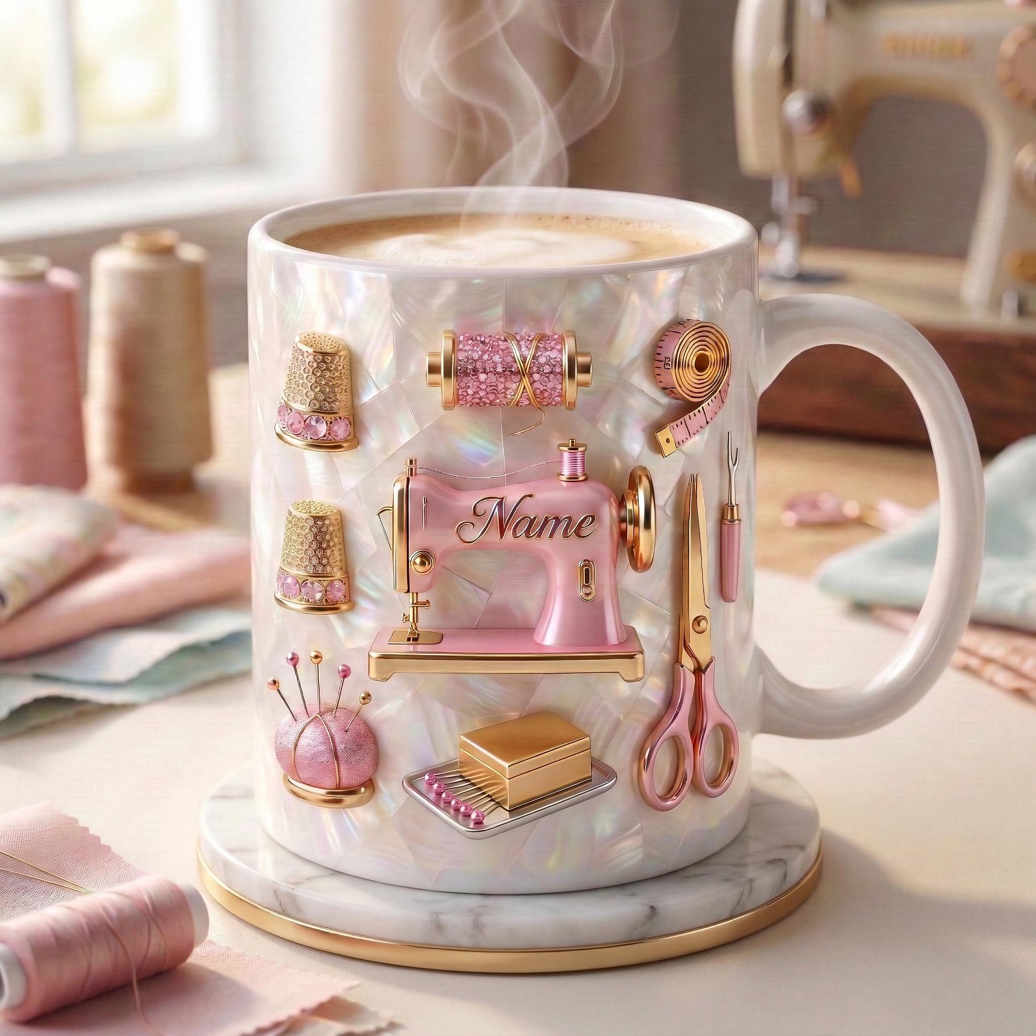 Sewing Mug 3D, Sewing Lover Coffee Mug, Personalized Tailor Gift, Faux 3D Effect Mug