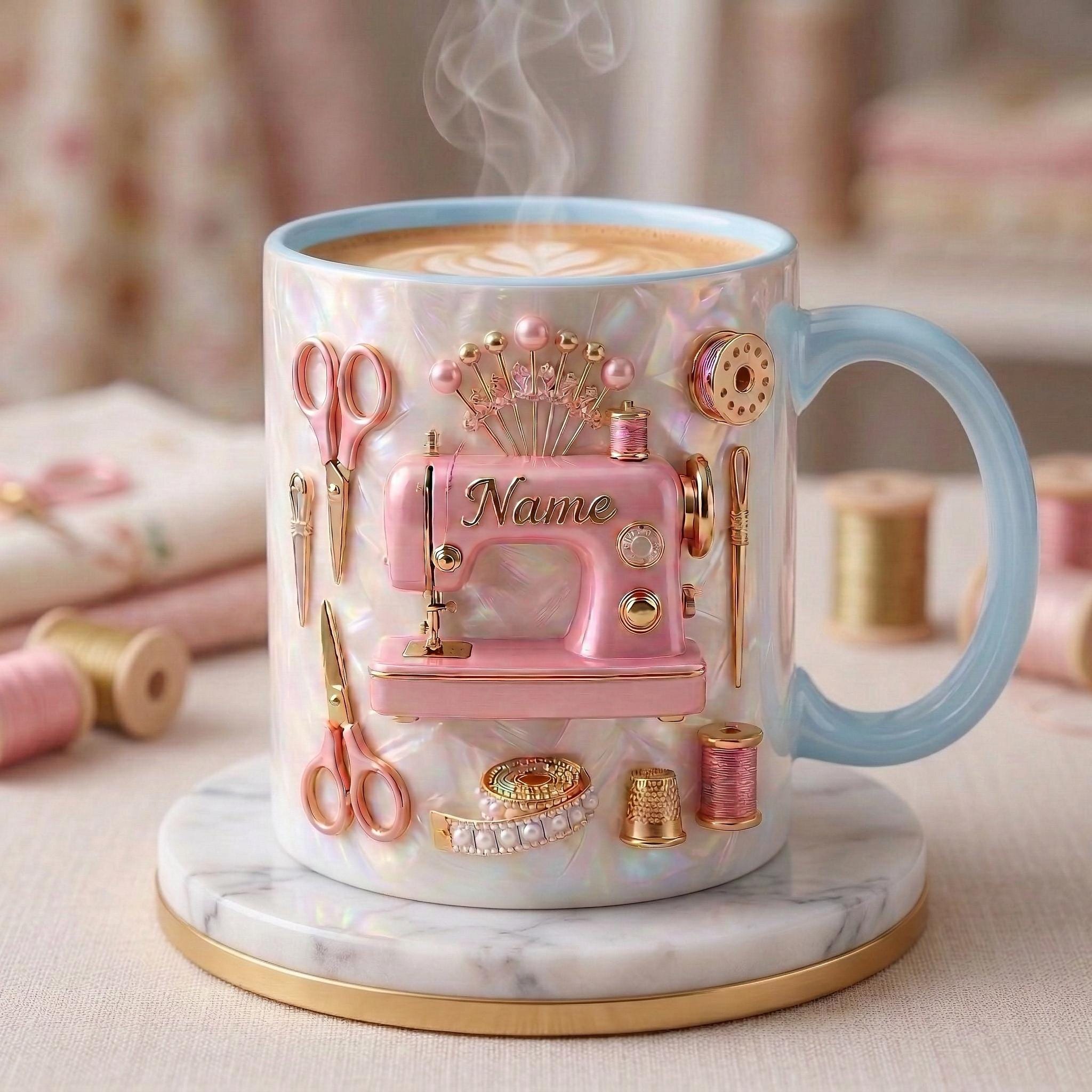Sewing Mug 3D, Faux 3D Effect Mug, Tailor Coffee Mug, Personalized Sewing Gift