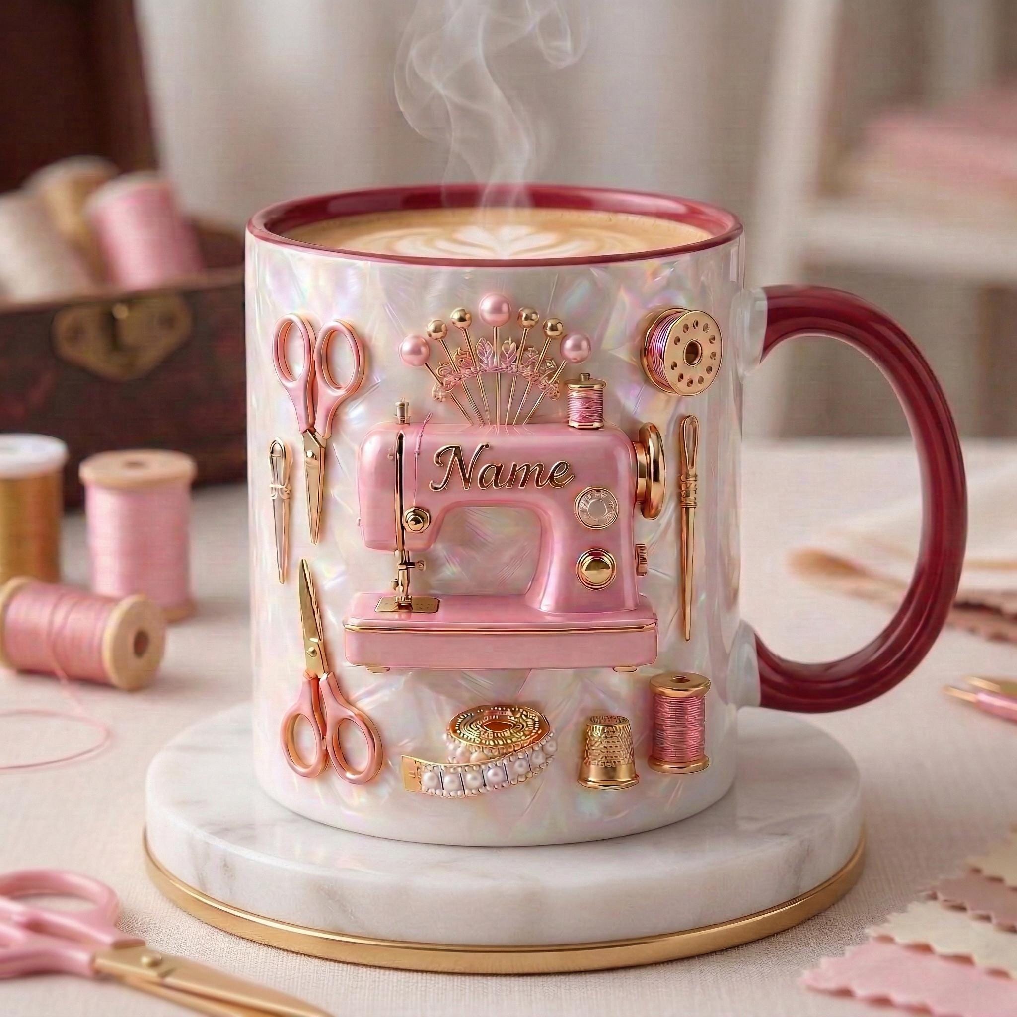 Sewing Mug 3D, Faux 3D Effect Mug, Tailor Coffee Mug, Personalized Sewing Gift