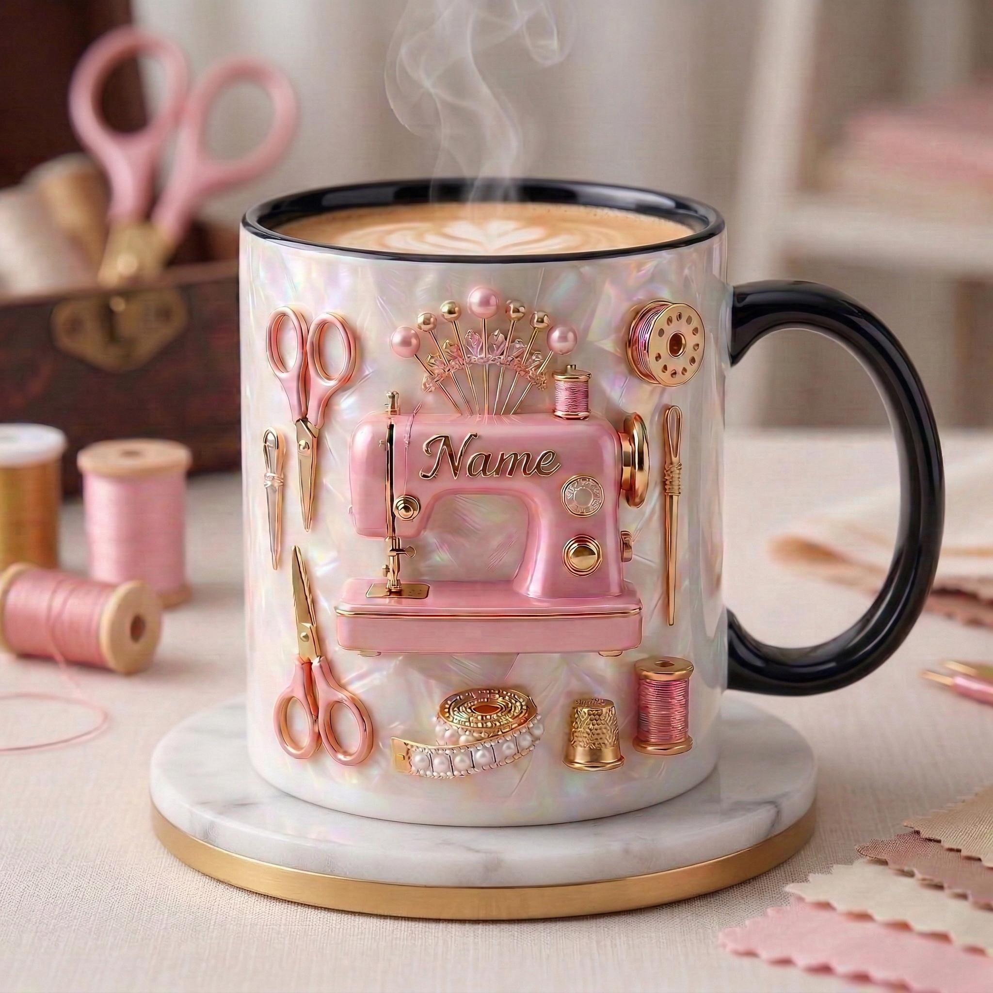 Sewing Mug 3D, Faux 3D Effect Mug, Tailor Coffee Mug, Personalized Sewing Gift