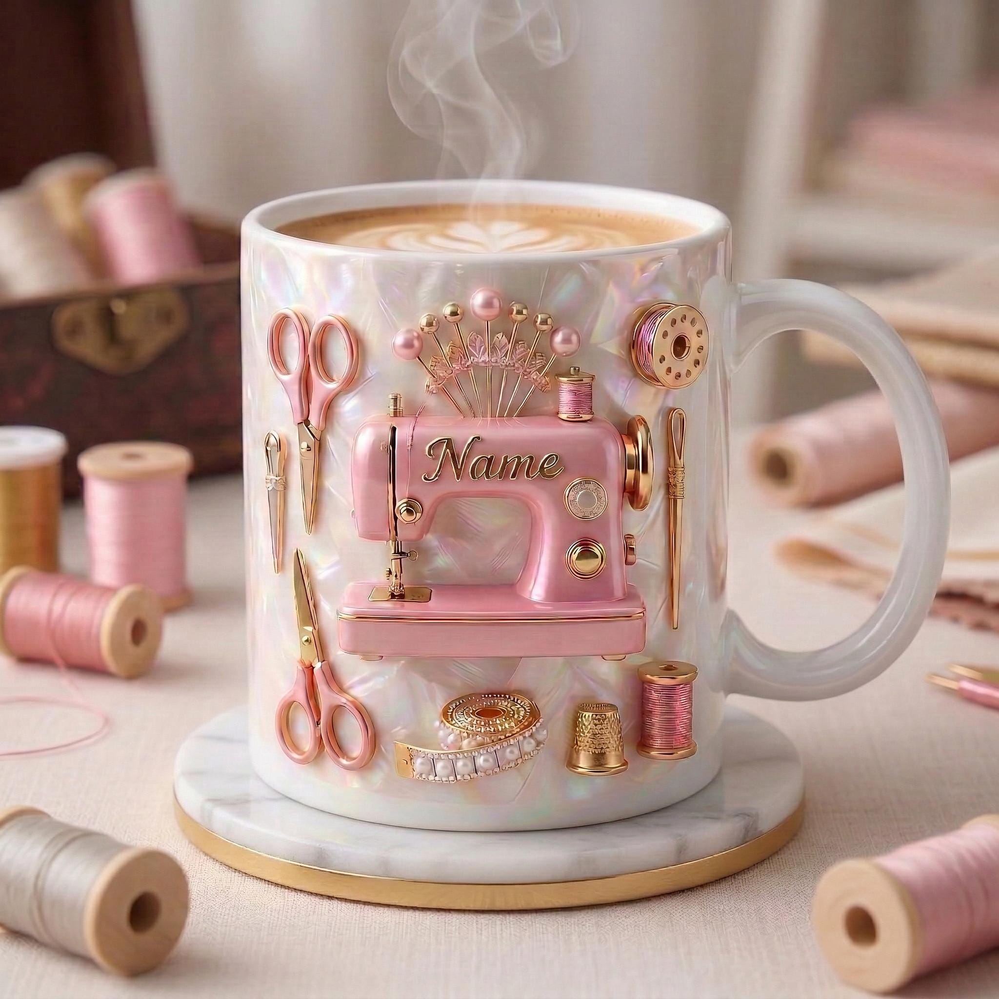 Sewing Mug 3D, Faux 3D Effect Mug, Tailor Coffee Mug, Personalized Sewing Gift