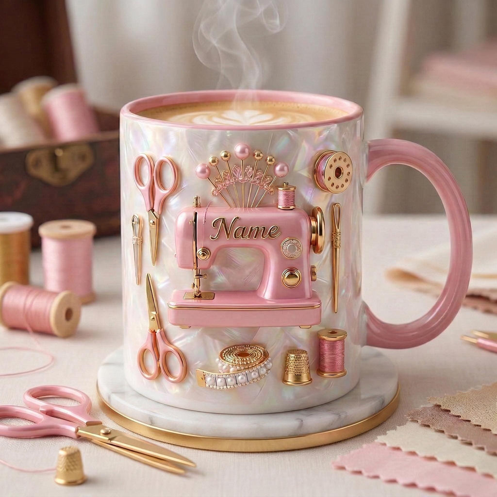 Sewing Mug 3D, Faux 3D Effect Mug, Tailor Coffee Mug, Personalized Sewing Gift