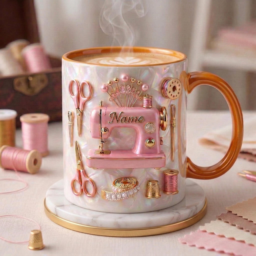 Sewing Mug 3D, Faux 3D Effect Mug, Tailor Coffee Mug, Personalized Sewing Gift