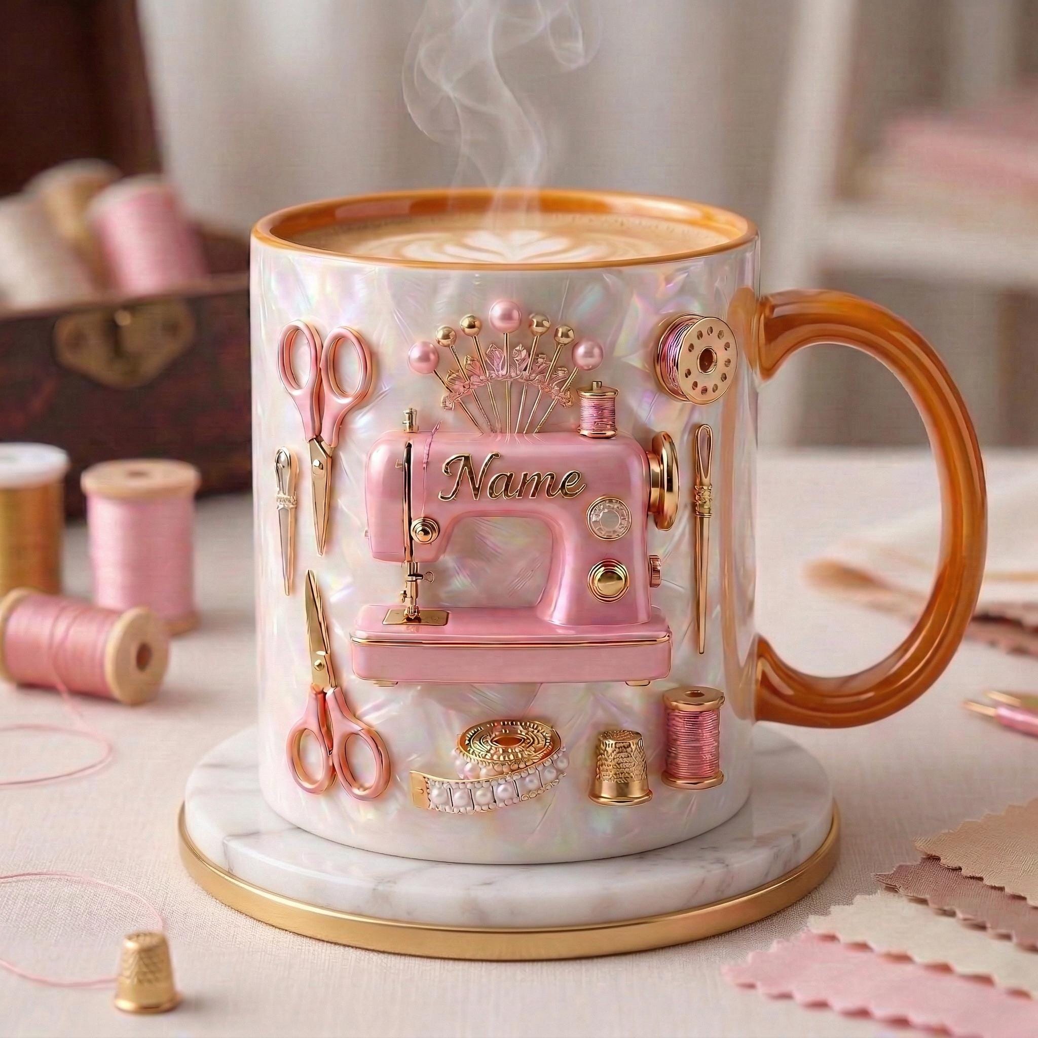 Sewing Mug 3D, Faux 3D Effect Mug, Tailor Coffee Mug, Personalized Sewing Gift