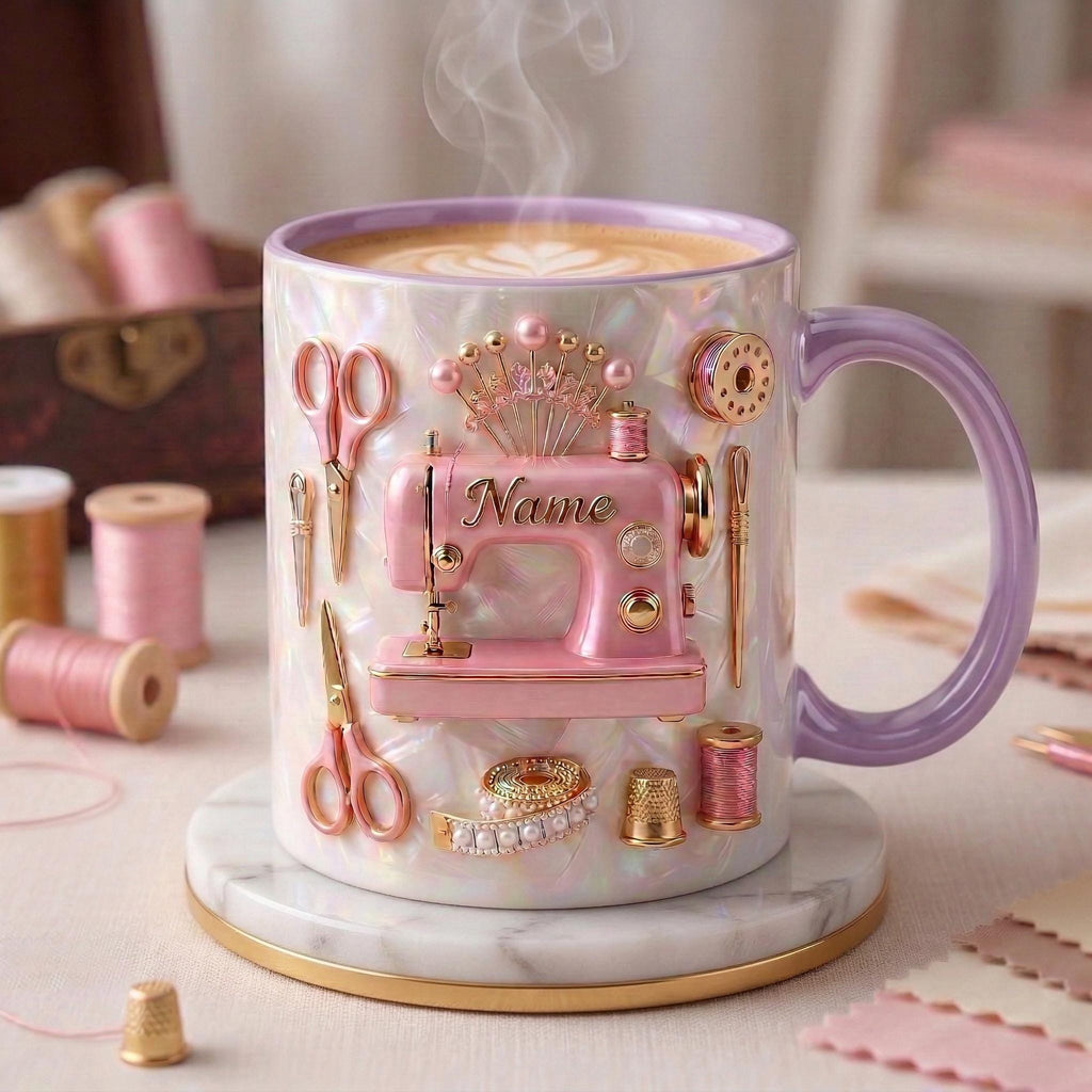 Sewing Mug 3D, Faux 3D Effect Mug, Tailor Coffee Mug, Personalized Sewing Gift