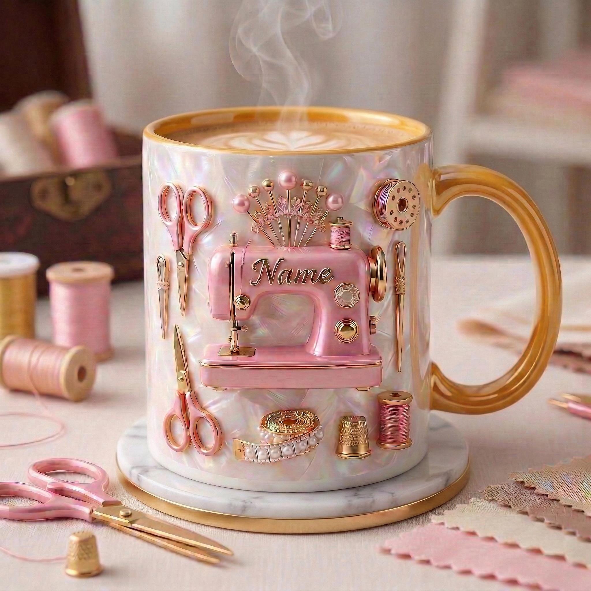 Sewing Mug 3D, Faux 3D Effect Mug, Tailor Coffee Mug, Personalized Sewing Gift