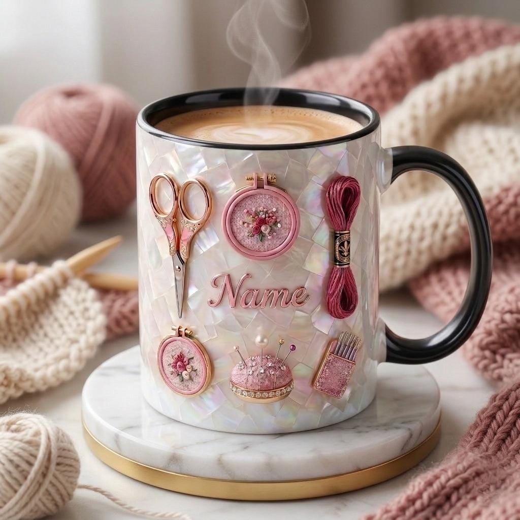 Knitting Mug 3D, Yarn Lover Coffee Cup, Faux 3D Effect Mug, Custom Name Knitter Gift