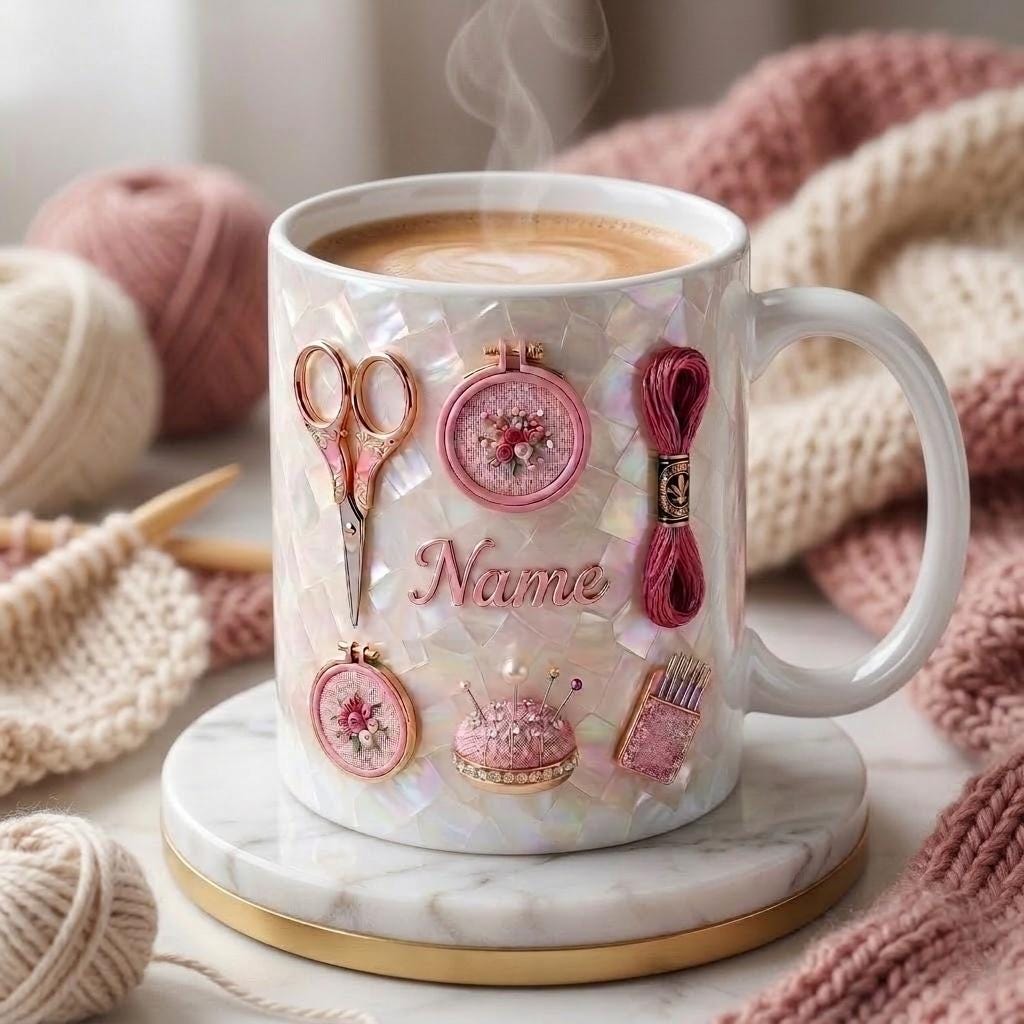 Knitting Mug 3D, Yarn Lover Coffee Cup, Faux 3D Effect Mug, Custom Name Knitter Gift
