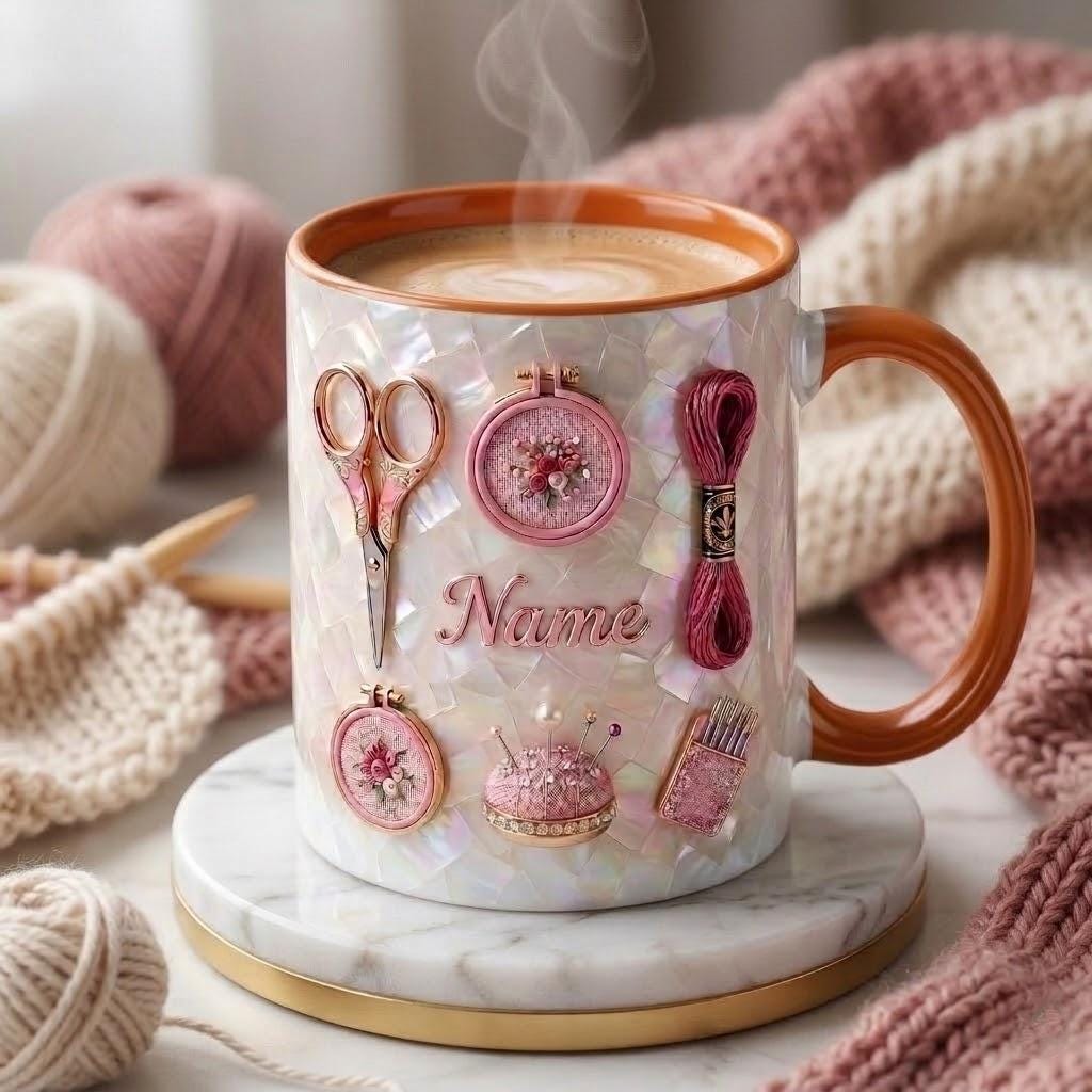 Knitting Mug 3D, Yarn Lover Coffee Cup, Faux 3D Effect Mug, Custom Name Knitter Gift