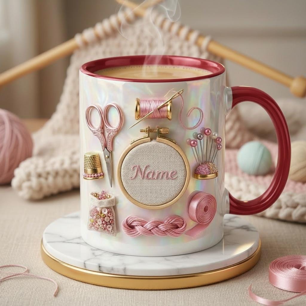 Knitting Mug 3D, Faux 3D Effect Mug, Custom Name Knitting Coffee Cup, Handmade Lover Gift