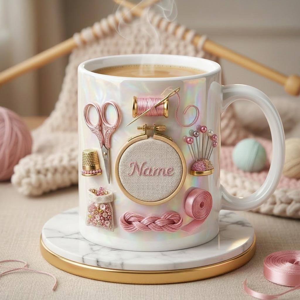 Knitting Mug 3D, Faux 3D Effect Mug, Custom Name Knitting Coffee Cup, Handmade Lover Gift